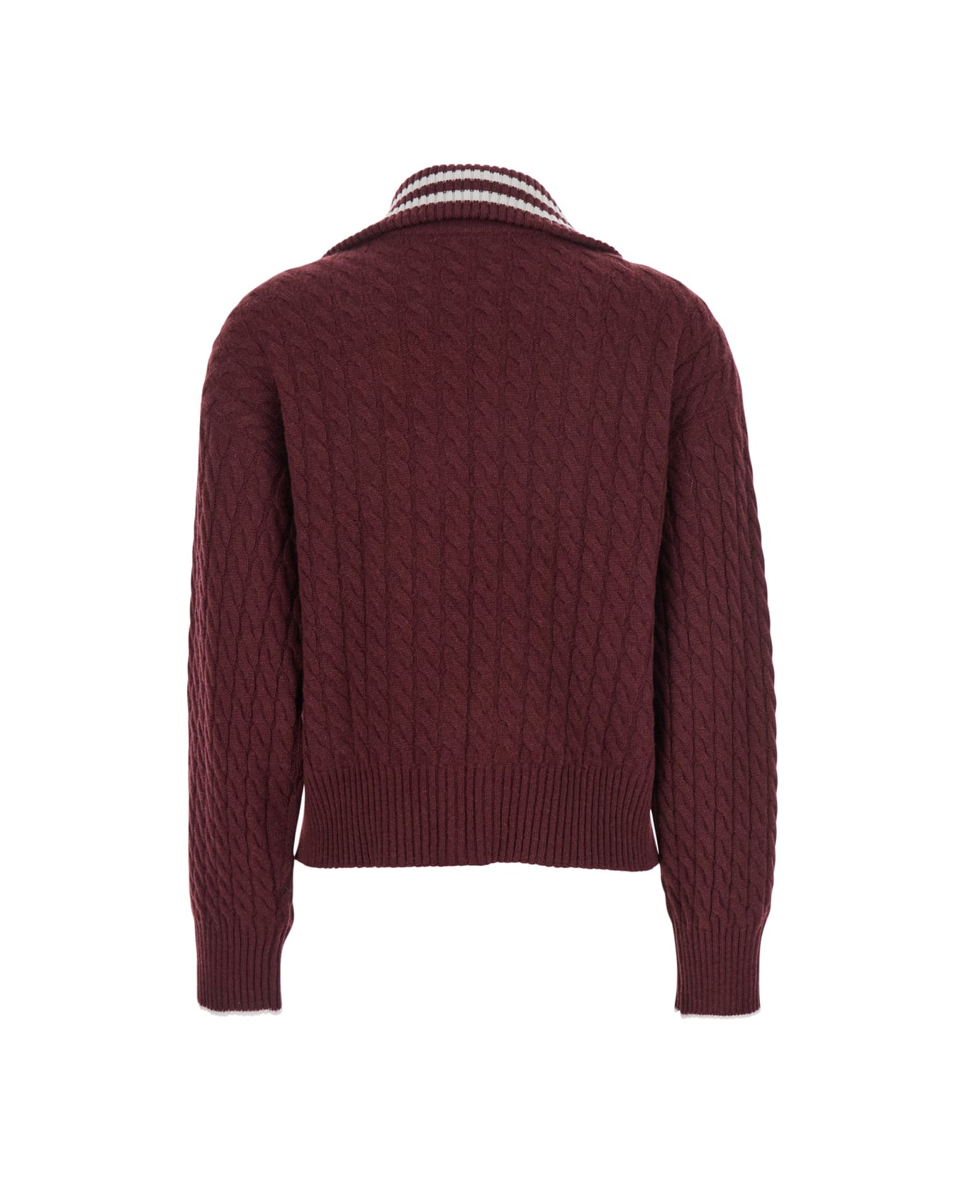 Brunello Cucinelli Red Cardigan With Bicolor Collar And Logo Patch On The Front In Cashmere Woman - Red