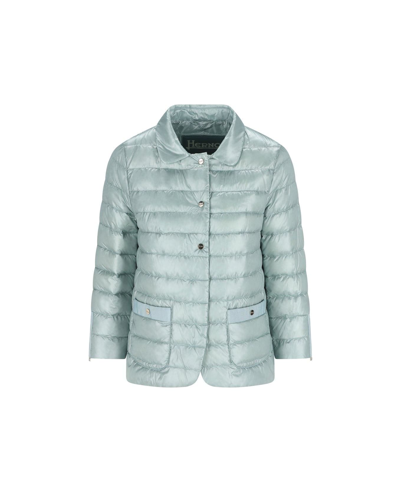 Herno Long Sleeved Quilted Down Jacket - Clear Blue