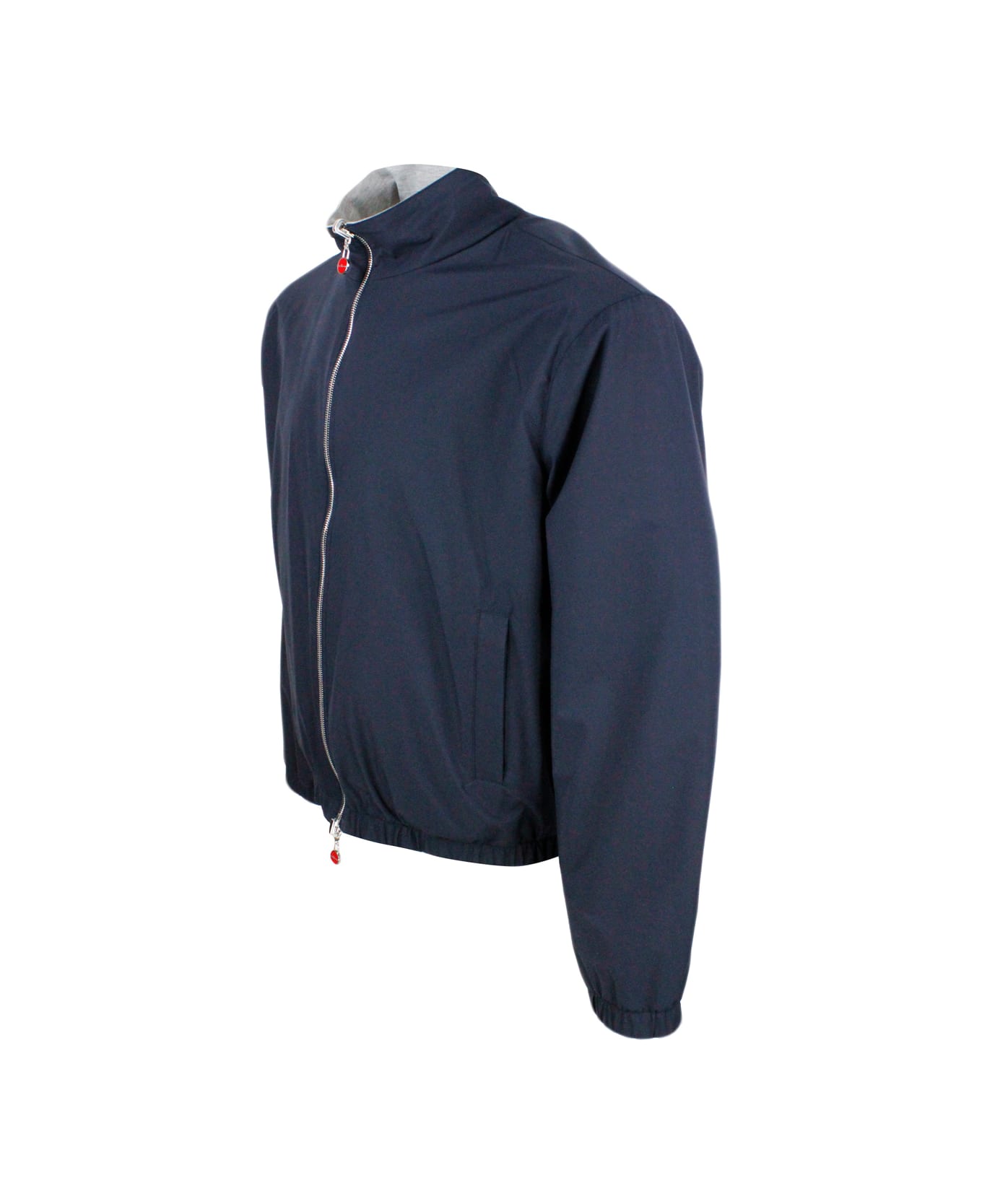 Kiton Super Light Bomber Jacket In Very Soft Technical Fabric With Zip Closure With Logo On The Zip Pull And Interior Lined In Fine Cotton - Blu