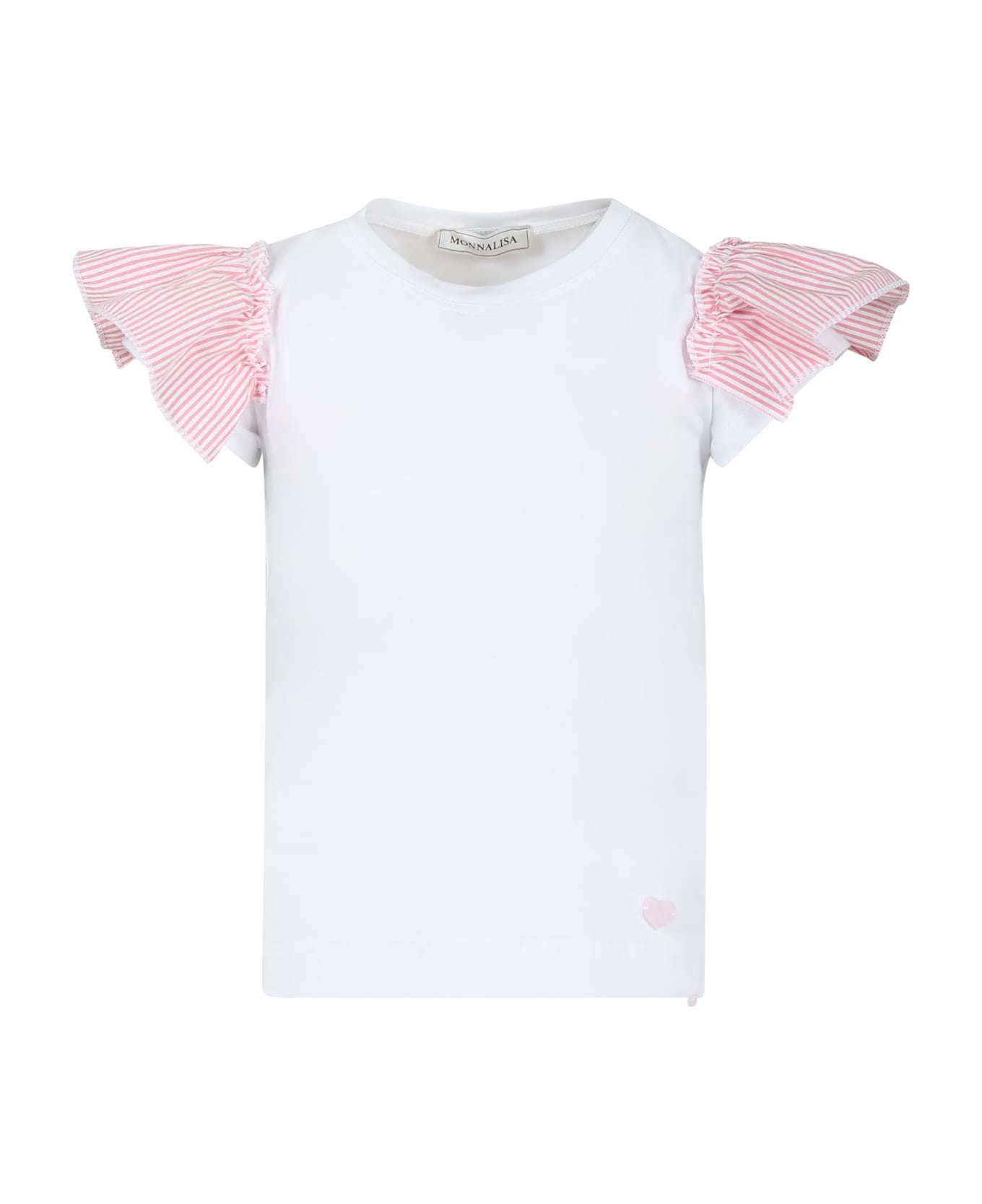 Monnalisa White T-shirt For Girl With Pink Heart - White
