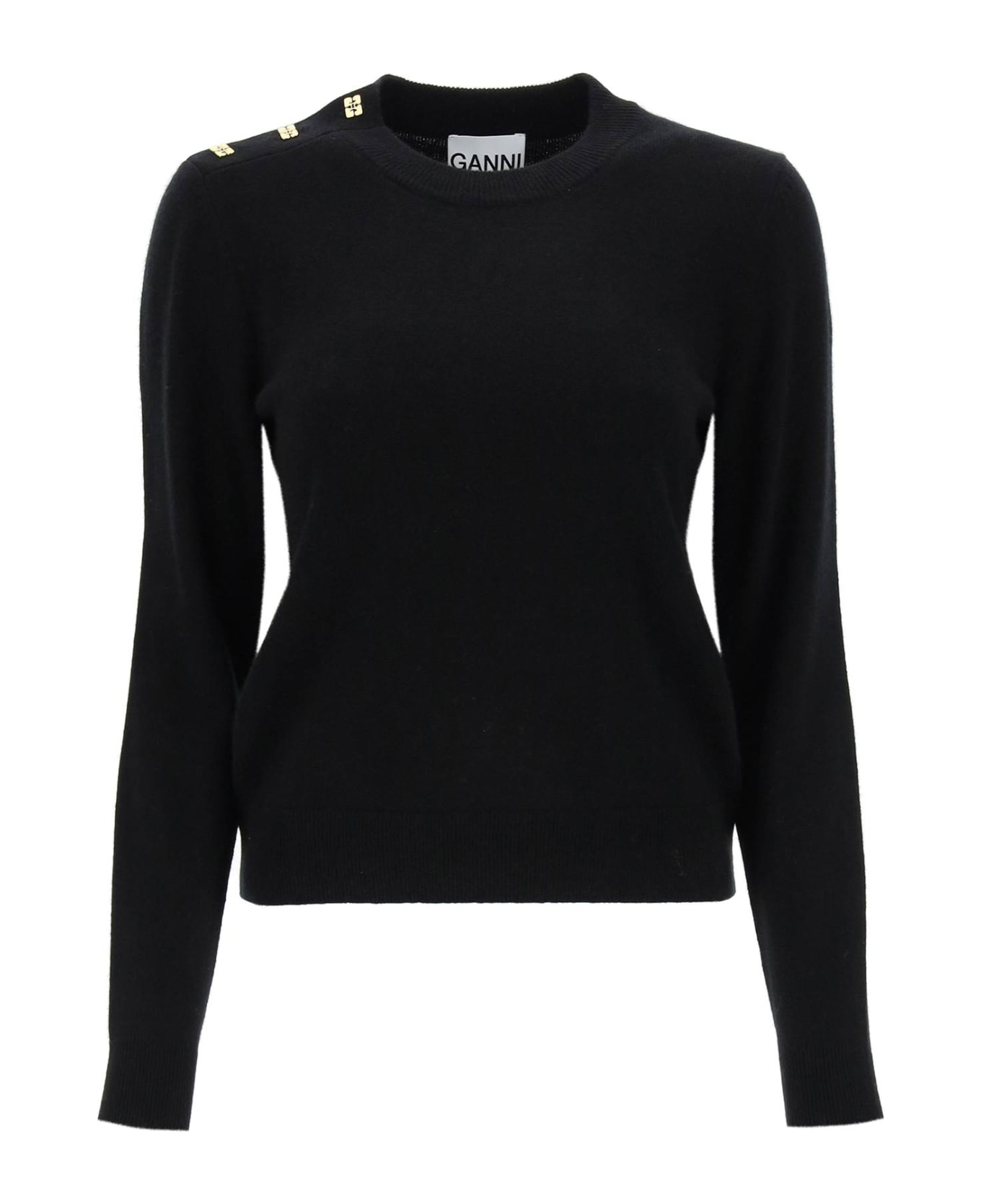 Ganni Sweater With Ganni Butterfly Buttons - BLACK (Black)