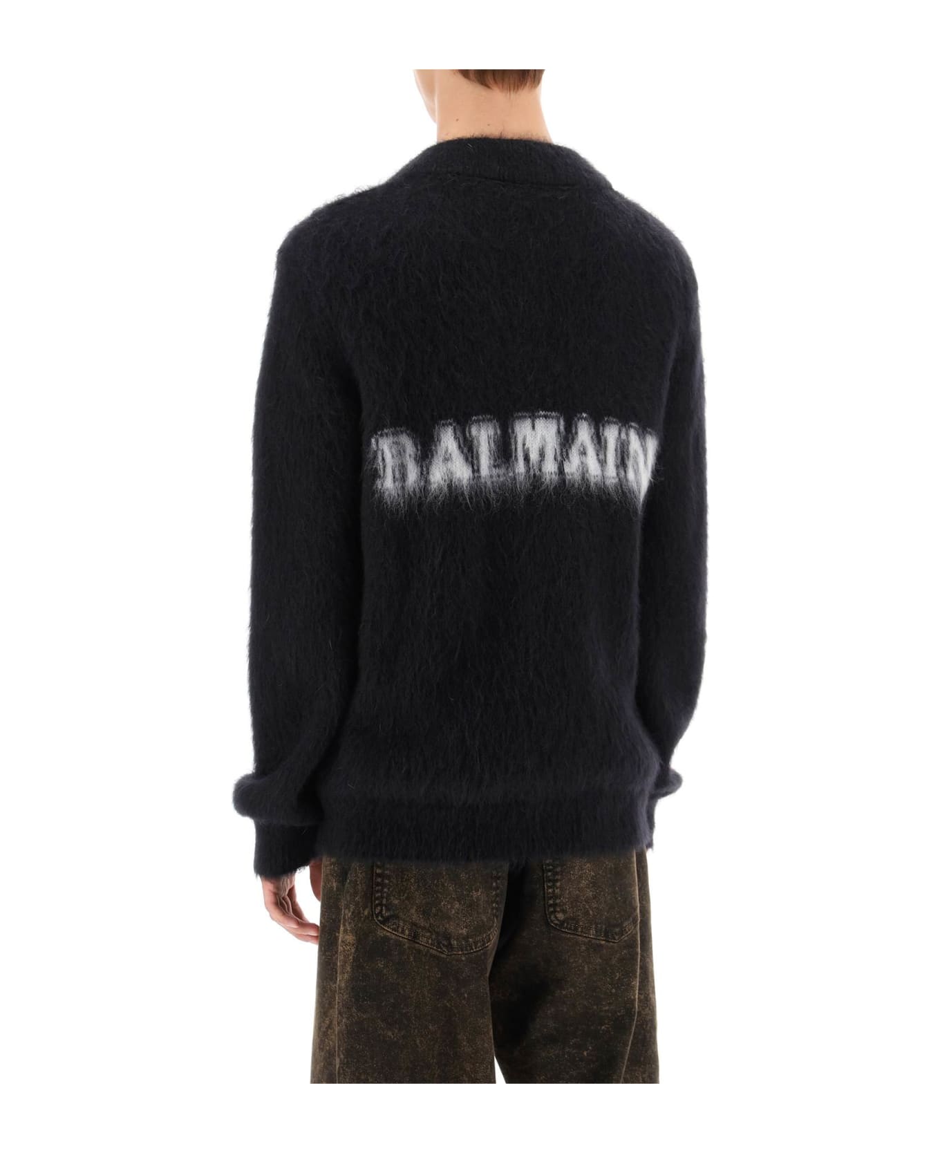 Balmain Retro Cardigan In Brushed Mohair - NOIR BLANC (Black)