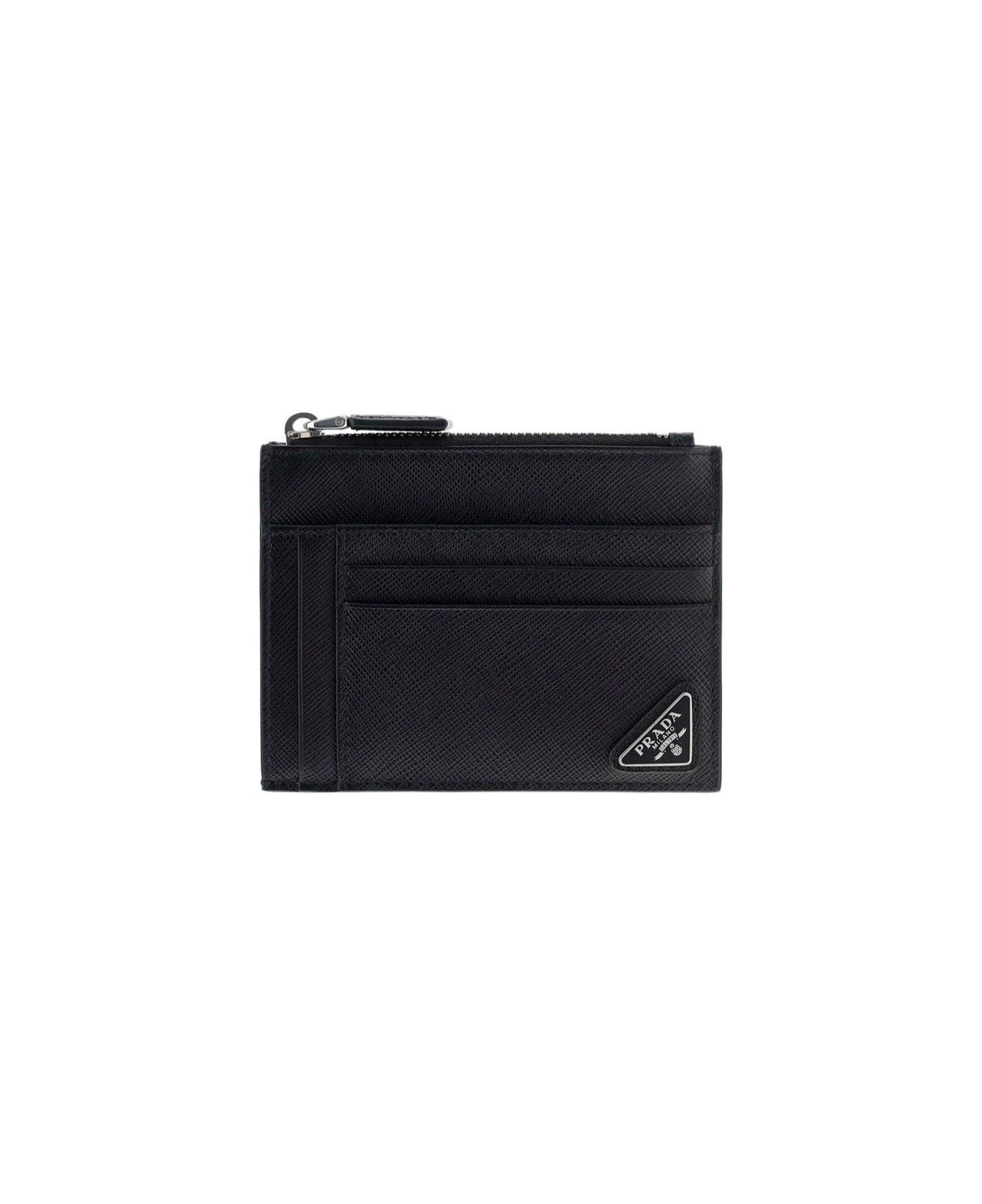 Prada Logo Plaque Zipped Cardholder - NERO