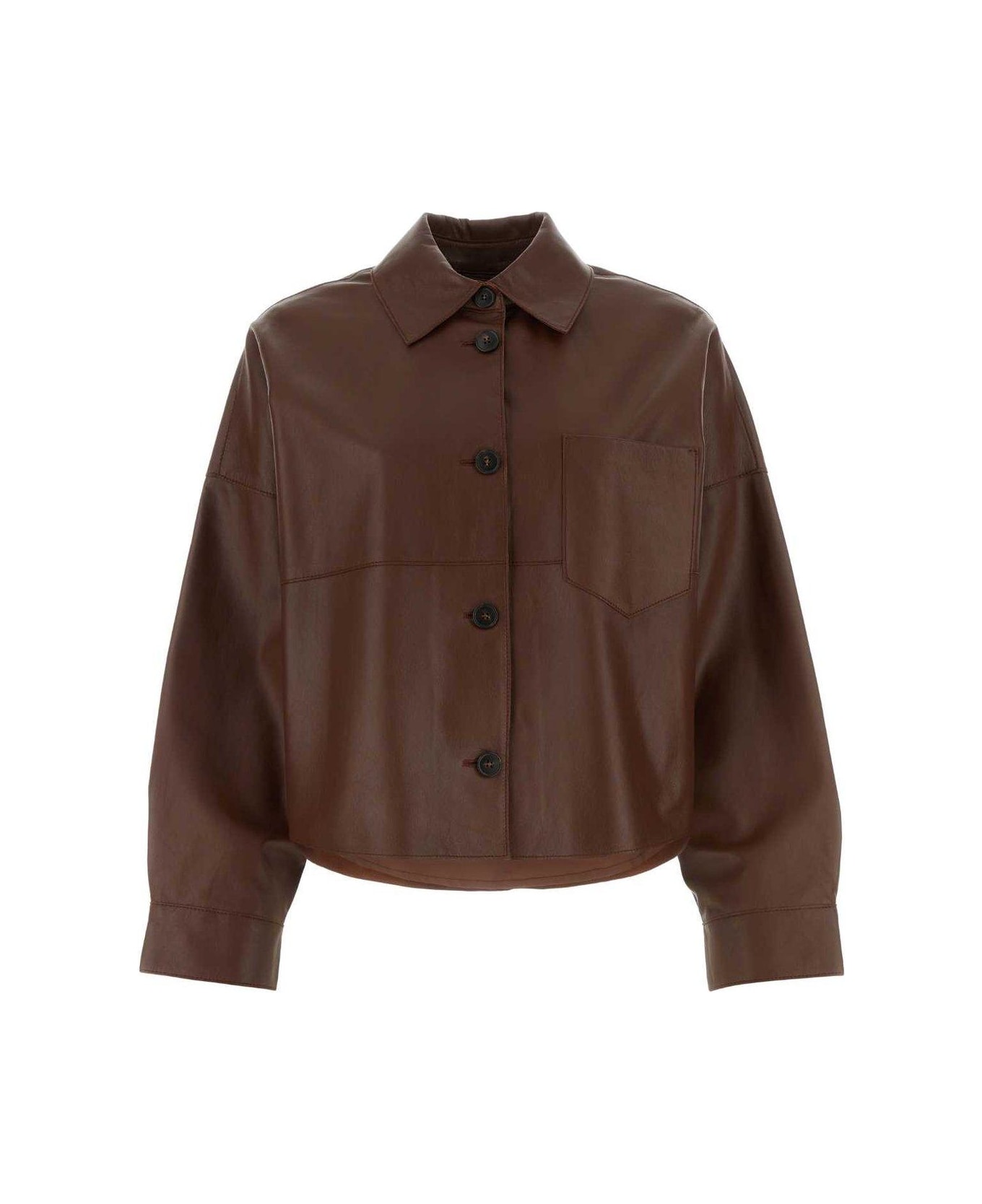 Weekend Max Mara Leather Jacket With Buttons - Marrone