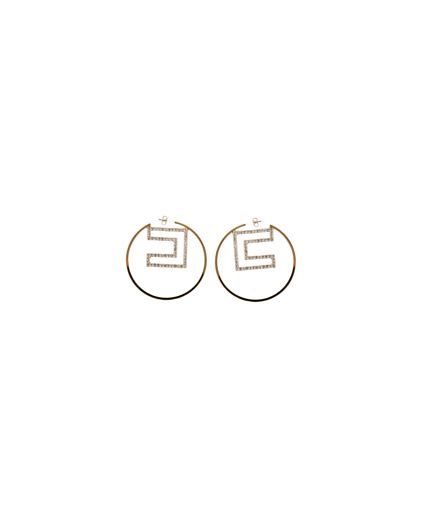 Elisabetta Franchi Hoop Earrings With Rhinestone Logo - Oro giallo
