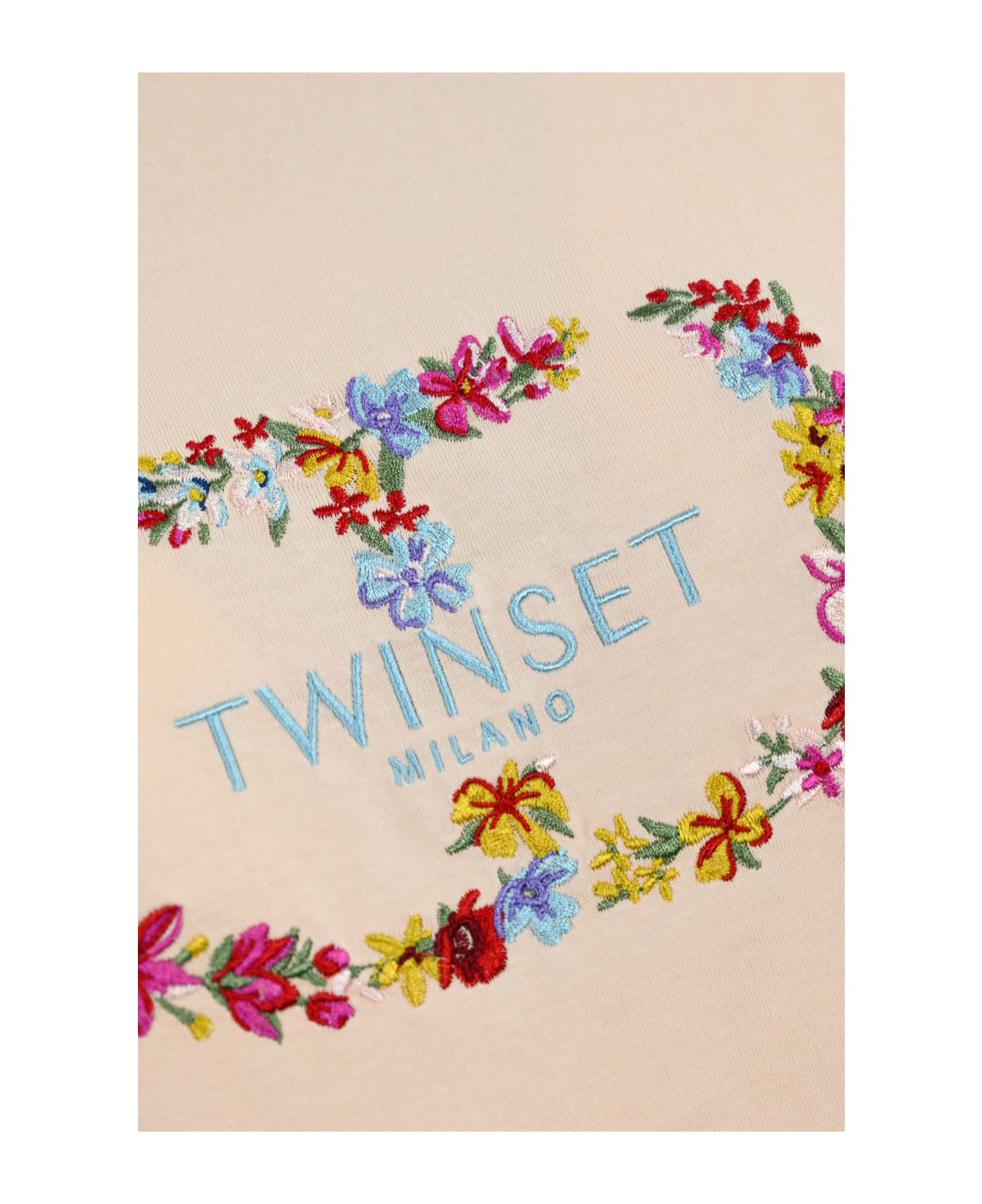 TwinSet T-shirt With Floral Embroidery - Cupcake pink