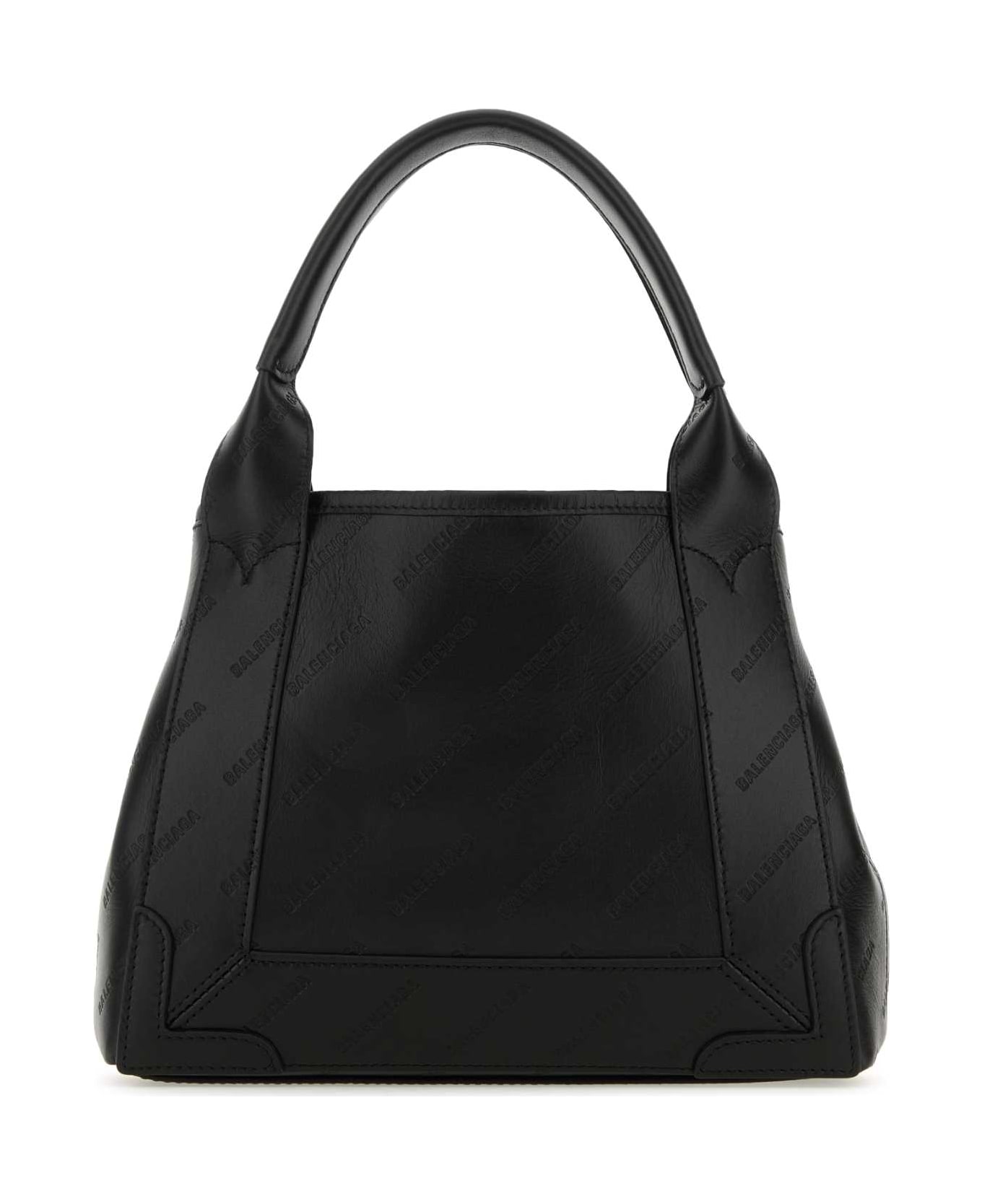 Balenciaga Black Leather Cabas Navy Xs Handbag - Black