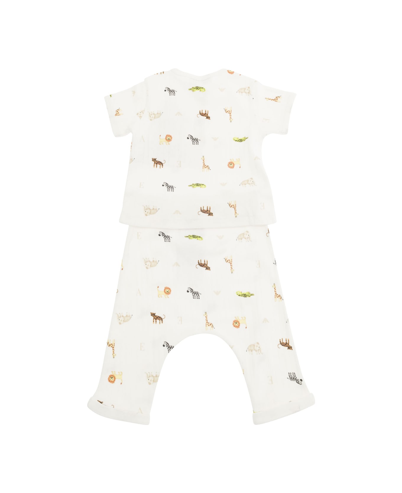 Emporio Armani White Set With Animal Print In Cotton Baby - Multicolor