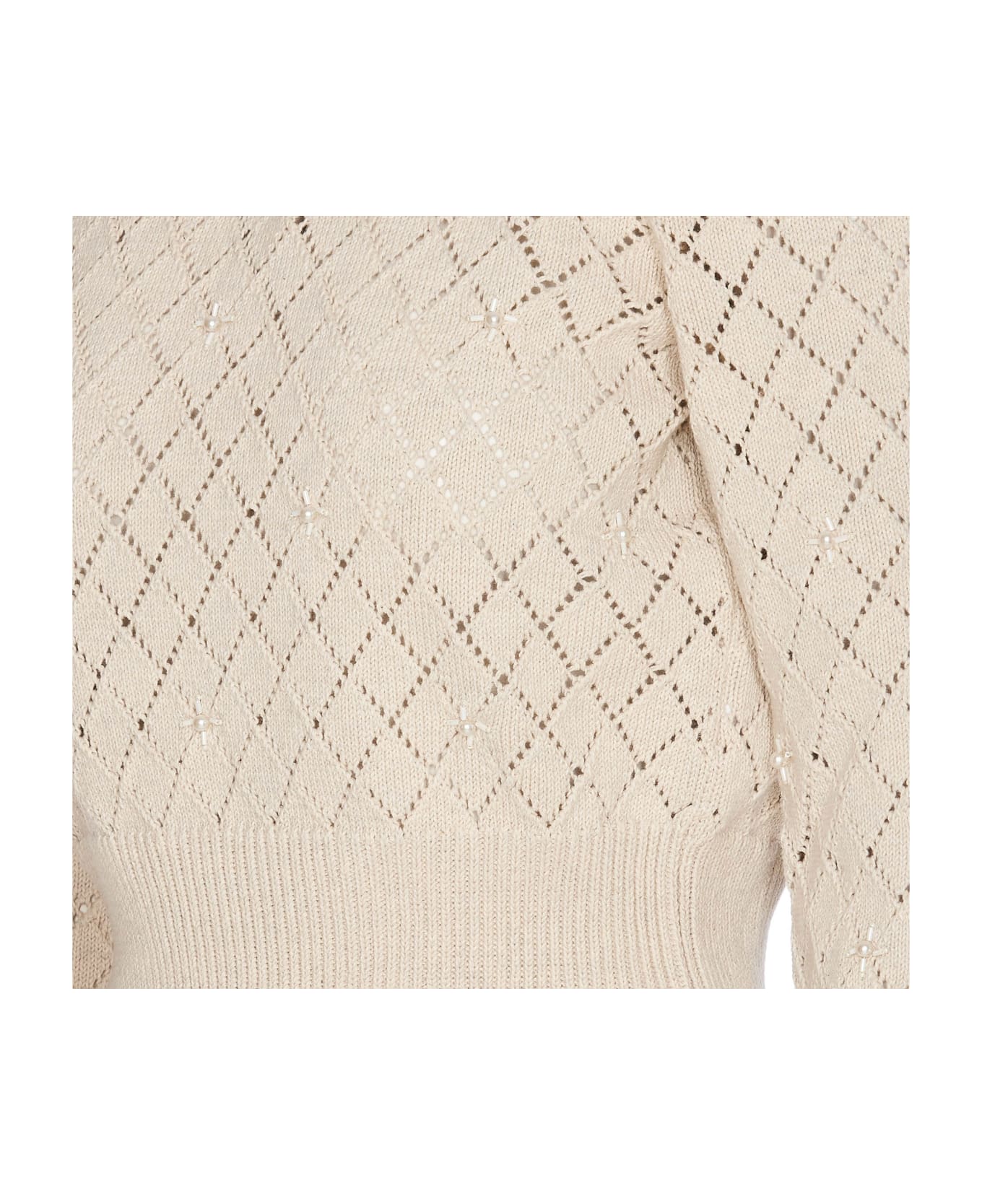 Golden Goose Cropped Sweater With Pearl Embroidery - Beige ニットウェア
