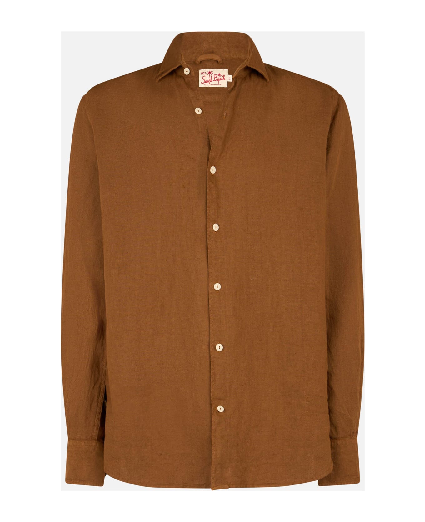 MC2 Saint Barth Man Camel Linen Shirt Pamplona - BROWN