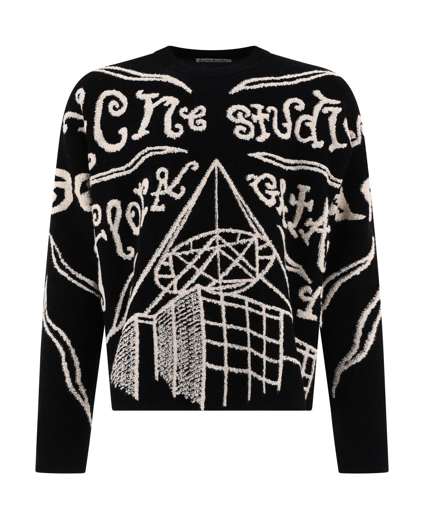Acne Studios Crew-neck Sweater With Jacquard Logo - BLACK ECRU