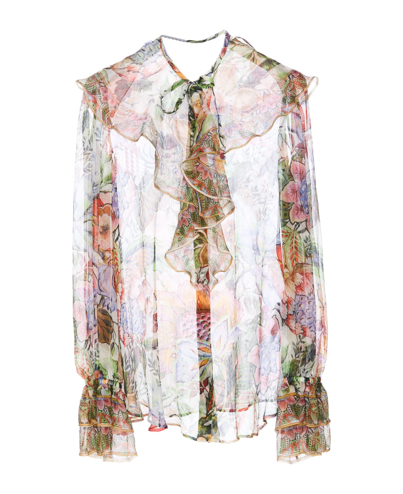 Etro Silk Printed Shirt With Rouches - MultiColour