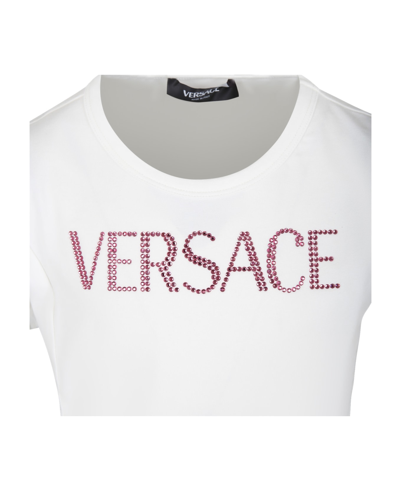 Versace White T-shirt For Girl With Logo - Bianco e Rosa