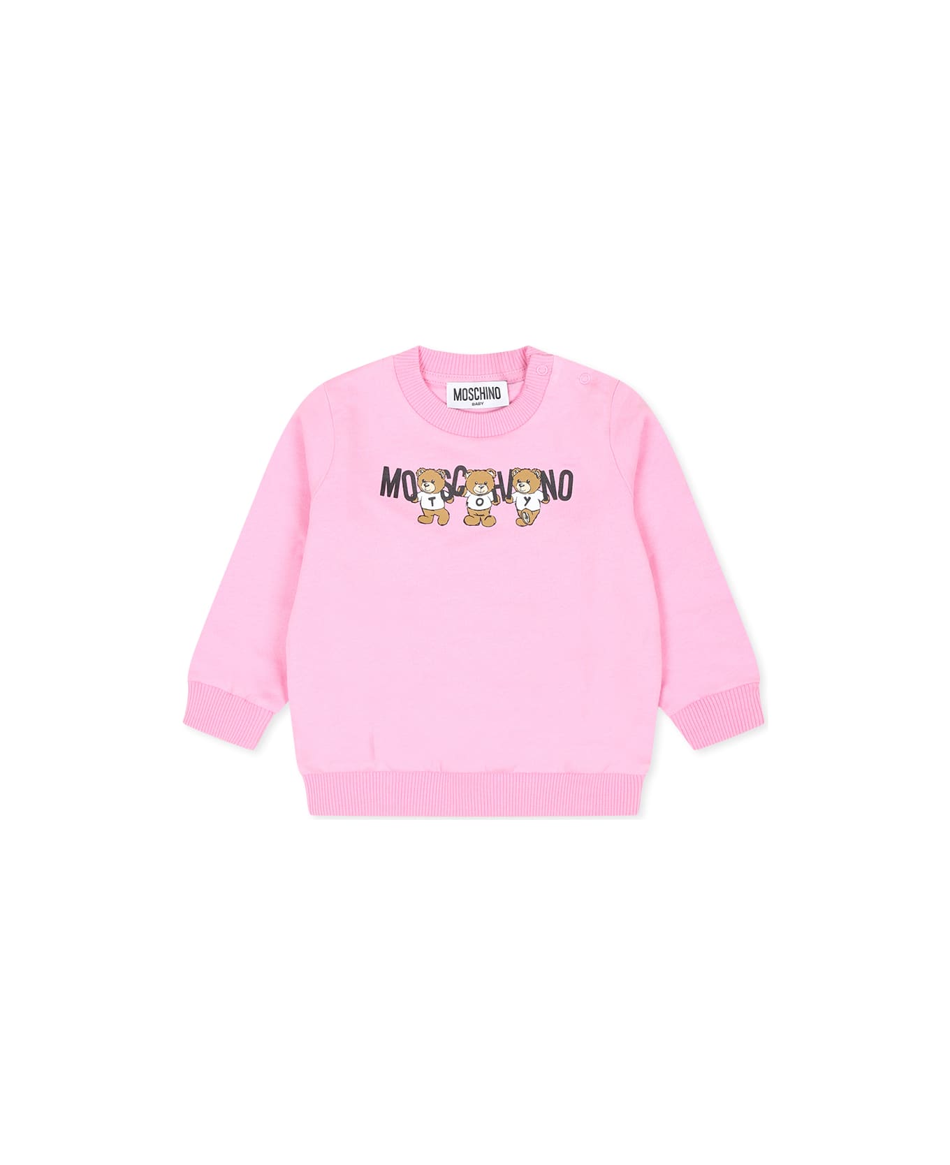 Moschino Pink Sweatshirt For Baby Girl With Three Teddy Bears - Rosa