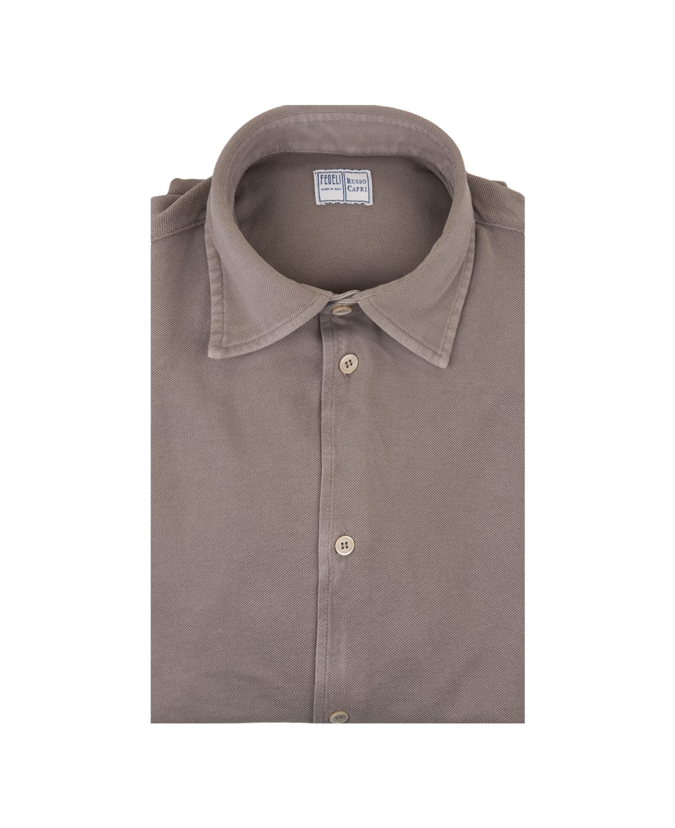 Fedeli Sand Classic Shirt In Light Piquet - Brown