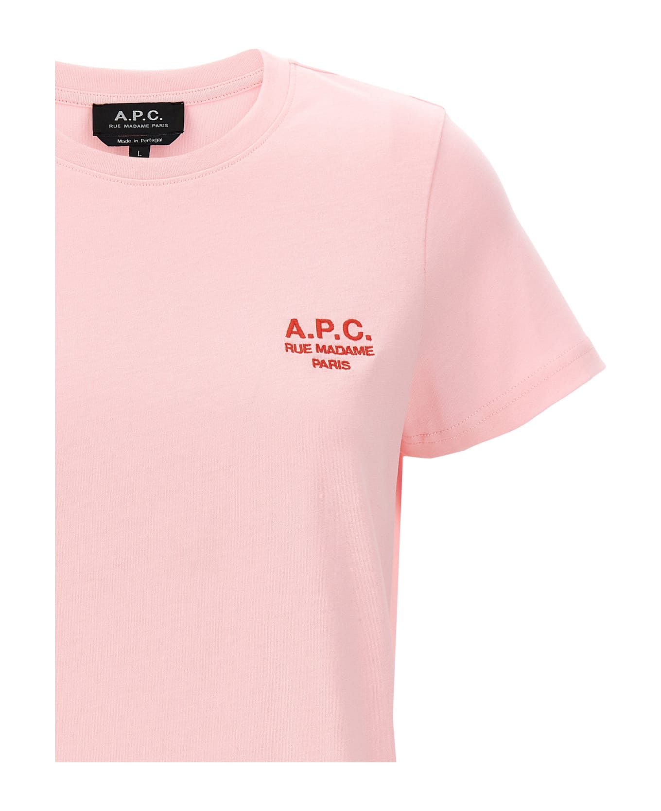 A.P.C. Logo Printed Crewneck T-shirt - Tfe Rose Rouge Tシャツ