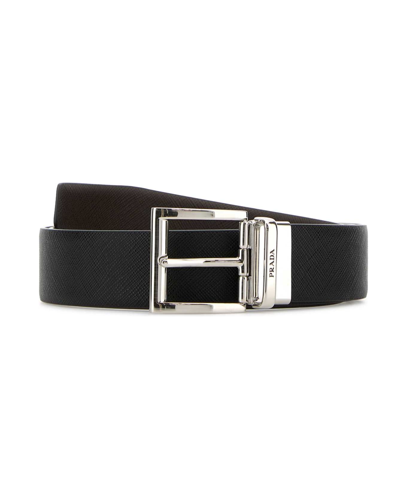 Prada Black Leather Reversible Belt - NEROCAFFE
