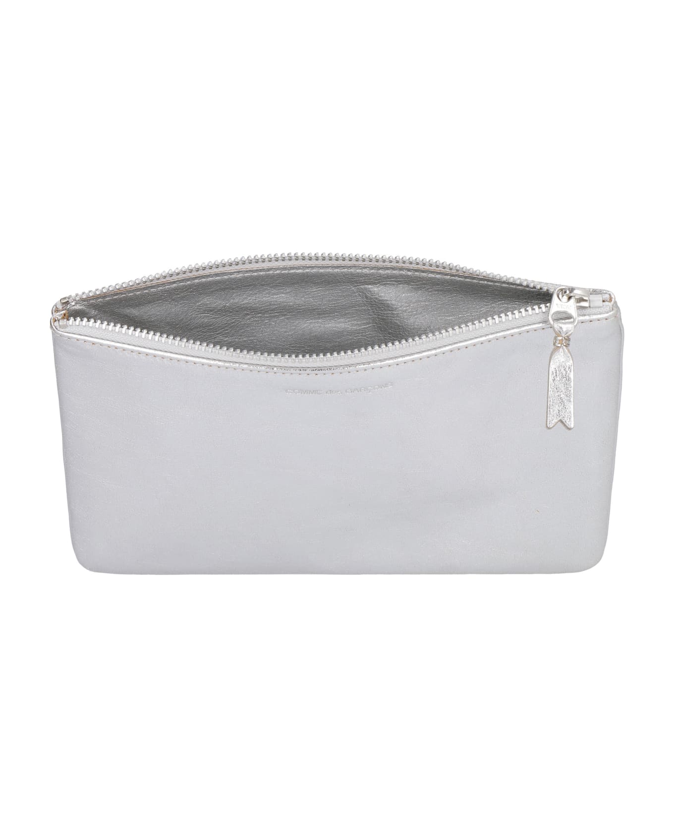 Comme des Garçons Logo Detail Flat Leather Pouch - silver