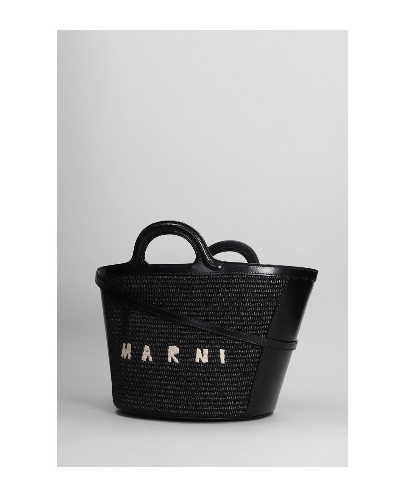 Marni Tropicalia Small Hand Bag In Black Raffia - black