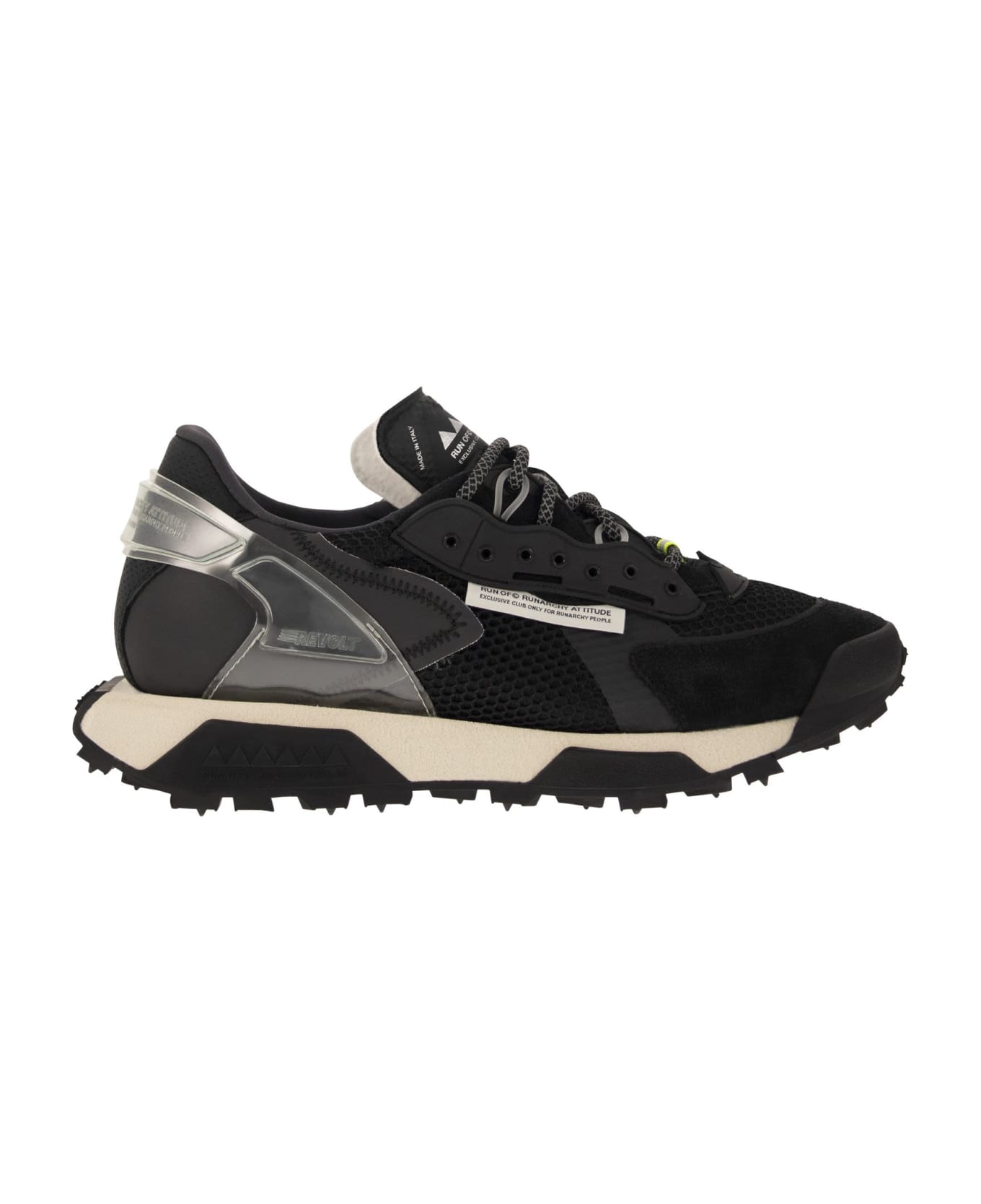 RUN OF Revolt - Leather And Fabric Trainers - Black
