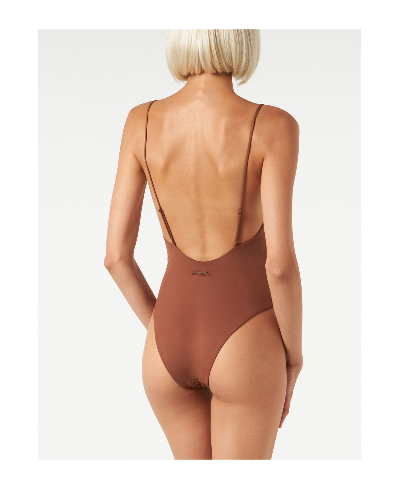 MC2 Saint Barth Woman One Piece Swimsuit With Brown Shades Rhinestones - BROWN