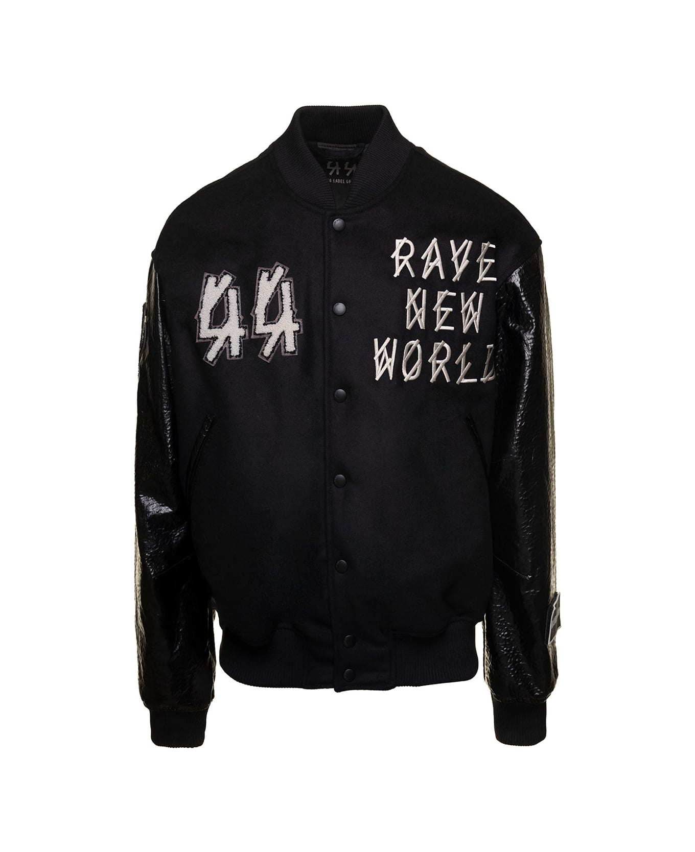 44 Label Group Black Varsity Jacket With Faux Leather Sleeves And Logo Patch Man - Black ジャケット