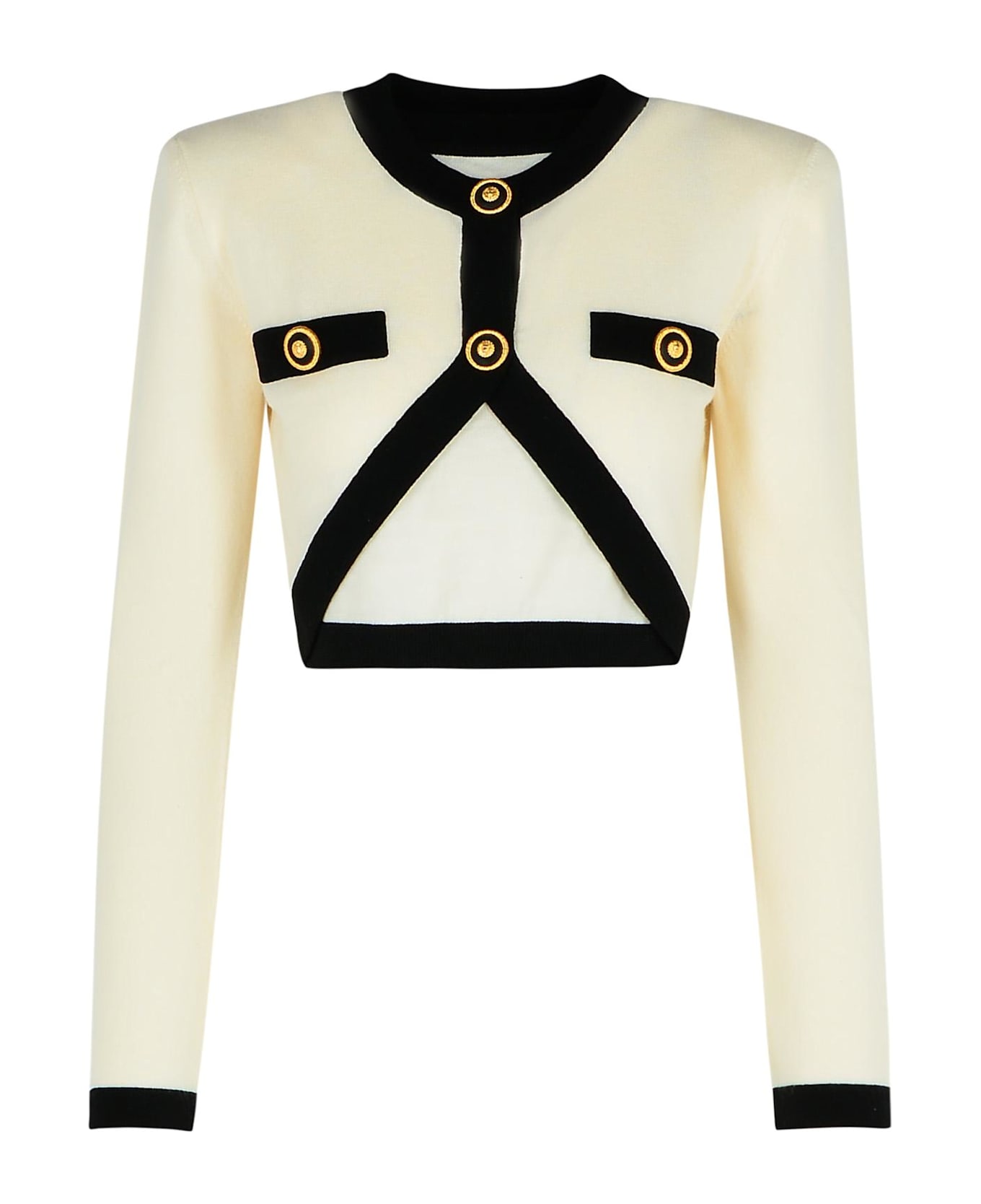 Balmain 
crop
 Cream Wool Blend Cardigan - Cream
