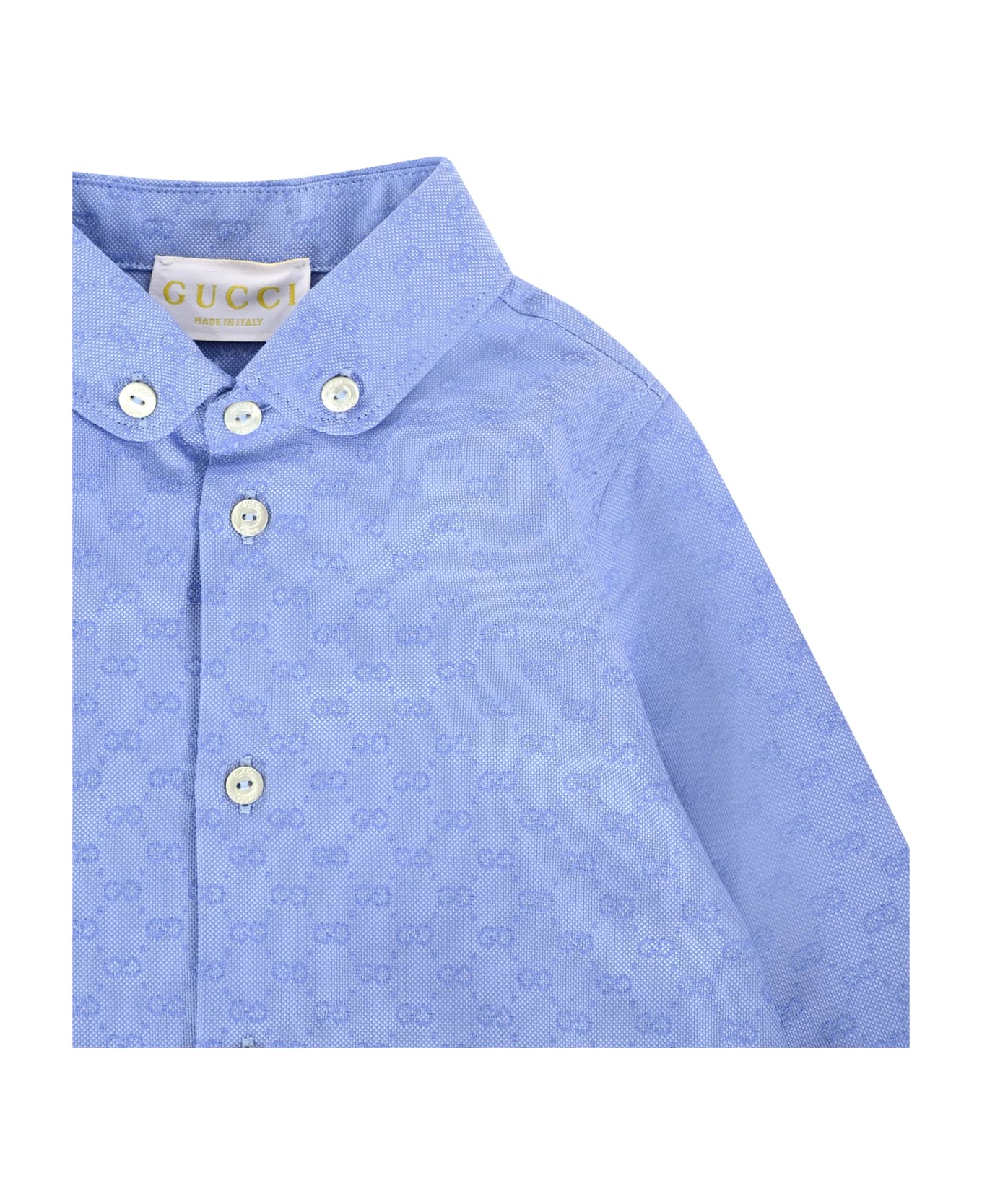 Gucci Light Blue Shirt For Bbay Boy With Gg Motif - Light Blue