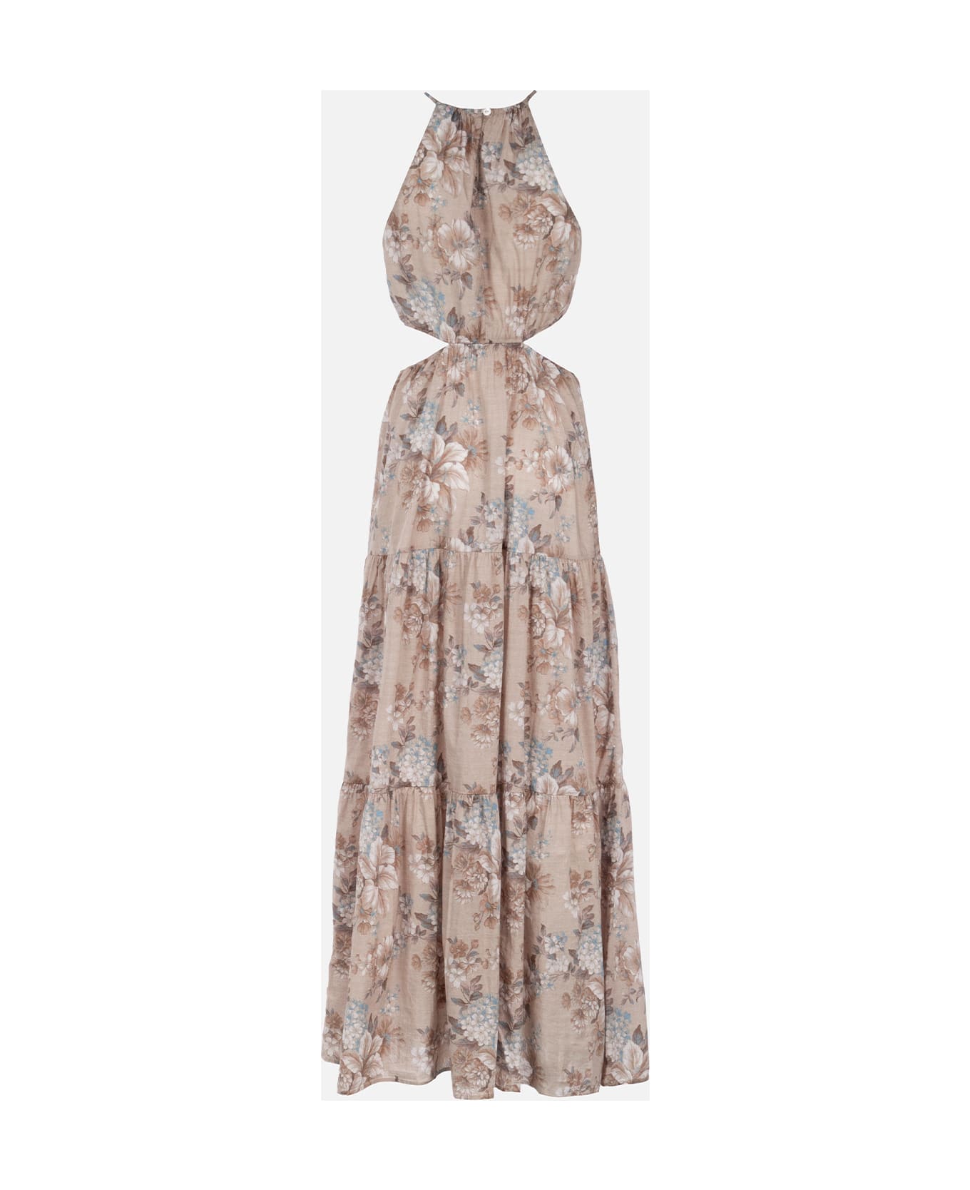 MC2 Saint Barth Woman Cut Out Long Dress Kaby With Flower Print - BEIGE