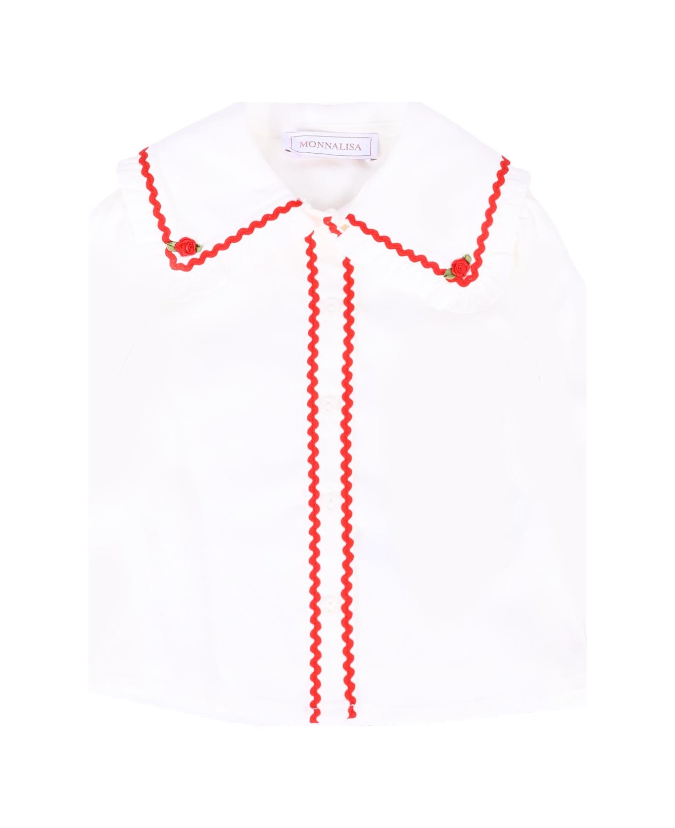 Monnalisa White Shirt For Baby Girl With Rose - White