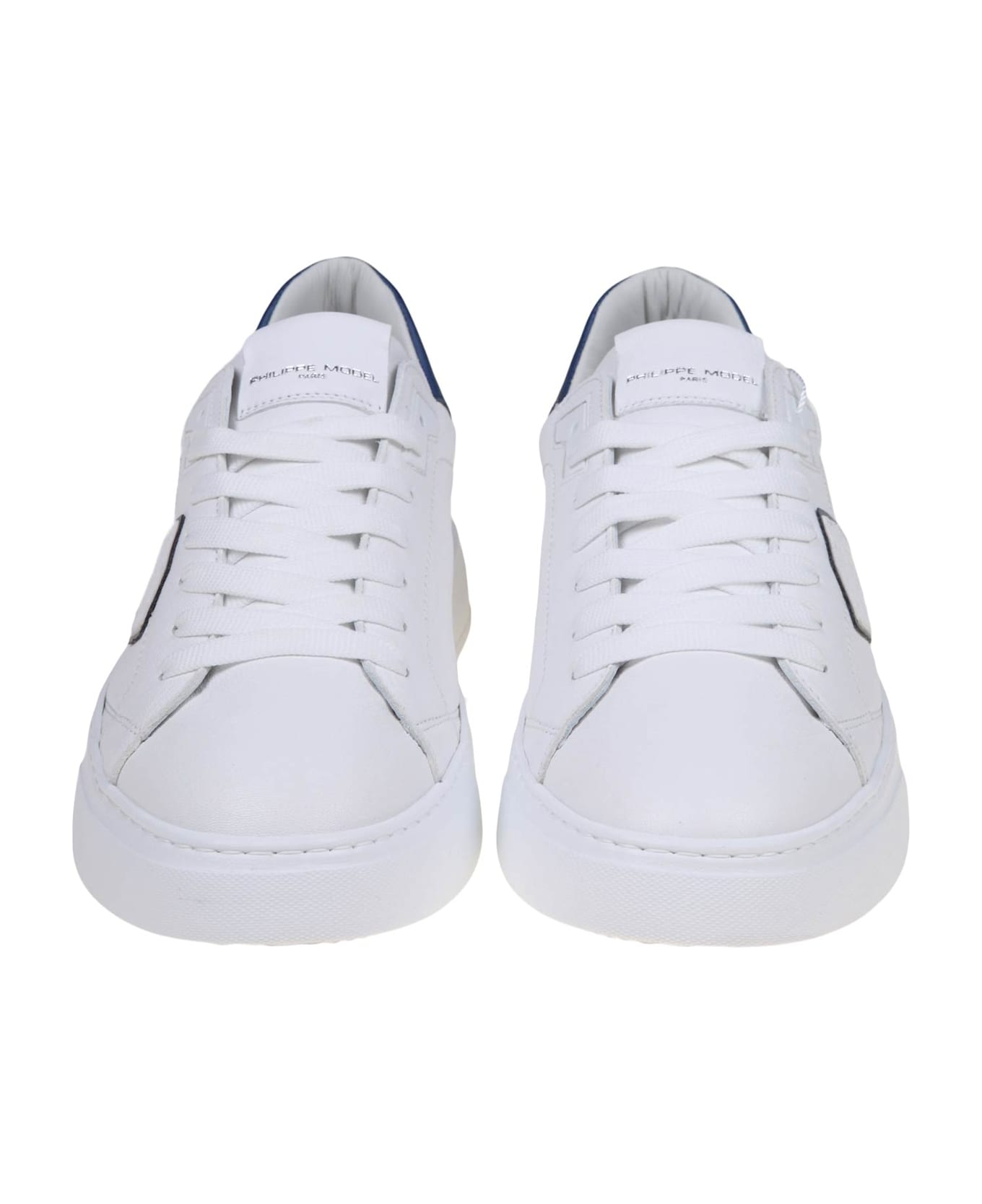 Philippe Model Temple Sneakers In White/blue Leather - White/Blue