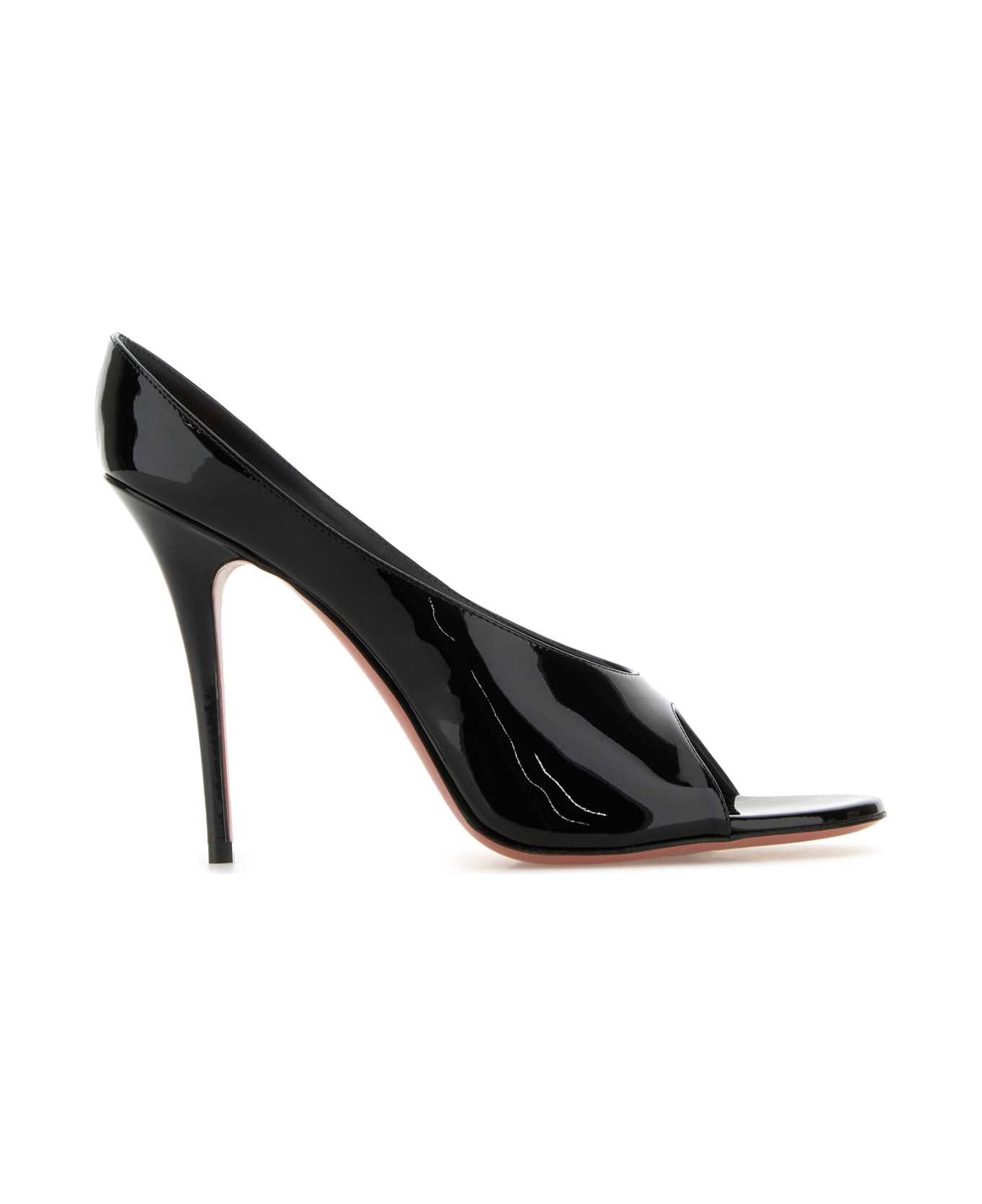 Amina Muaddi Black Leather Anok 105 Mules - PATENTBLACK