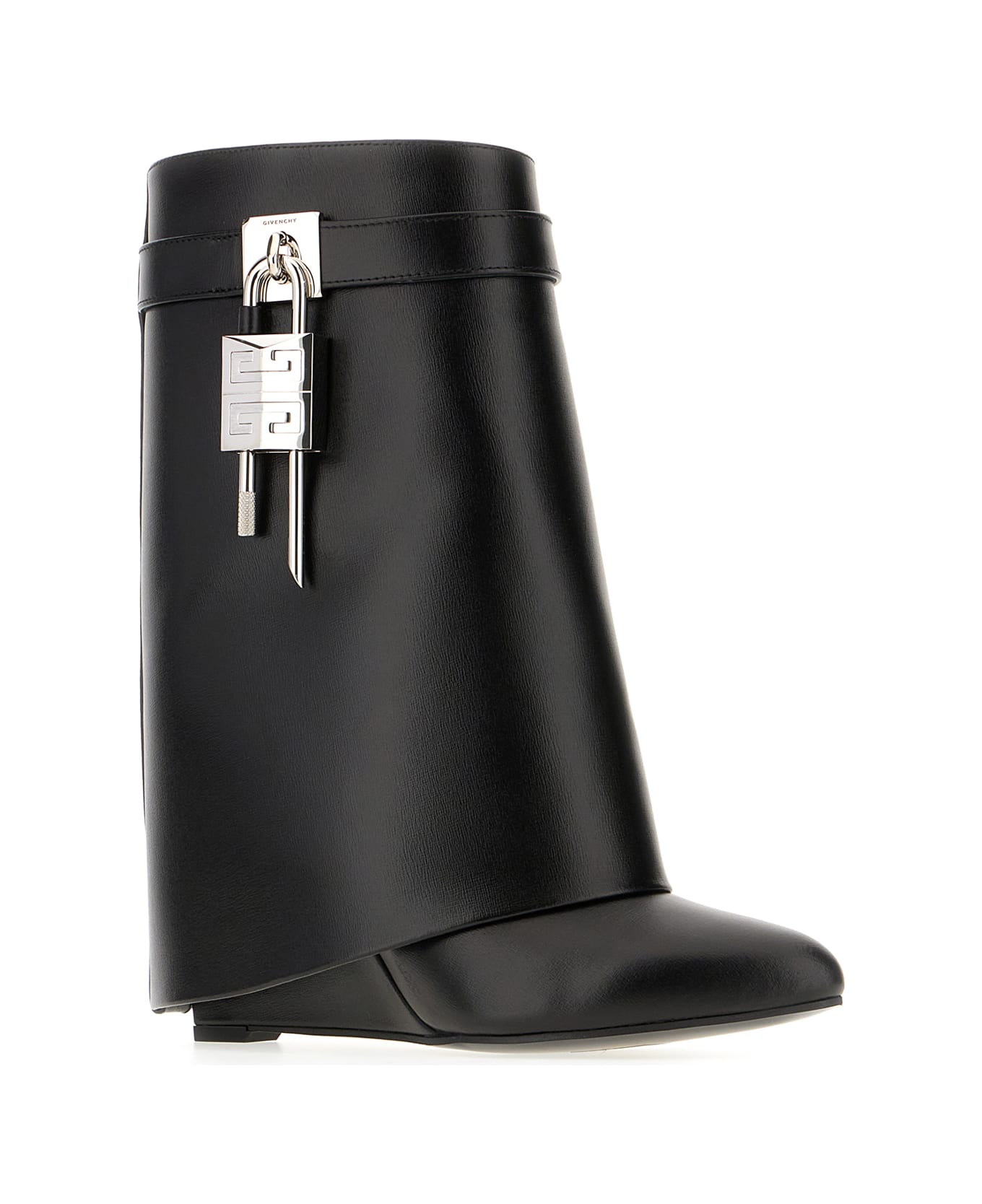 Givenchy Black Leather Shark Lock Ankle Boots - BLACK