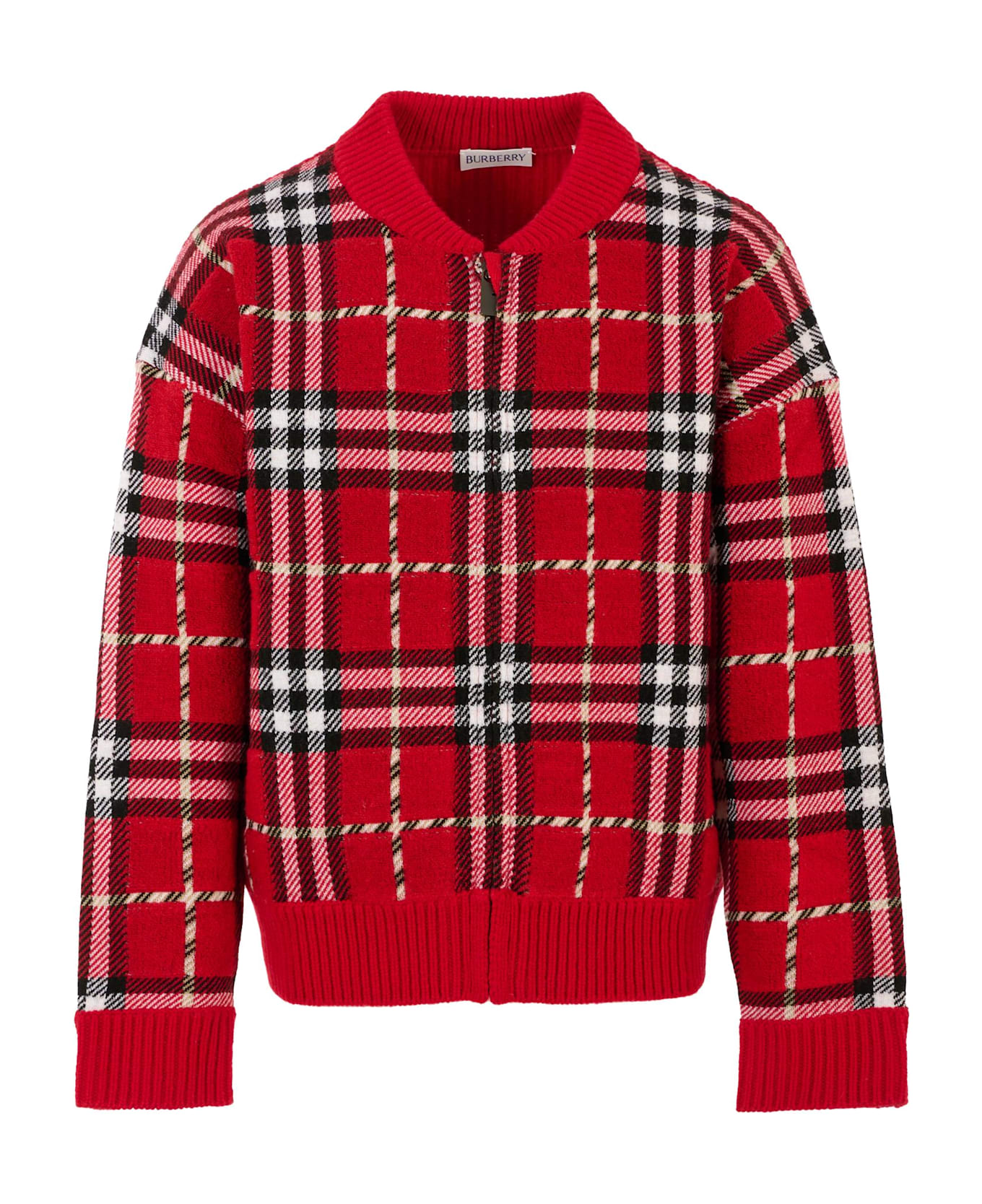 Burberry Red Sweater For Kids With Tartan Pattern - Red