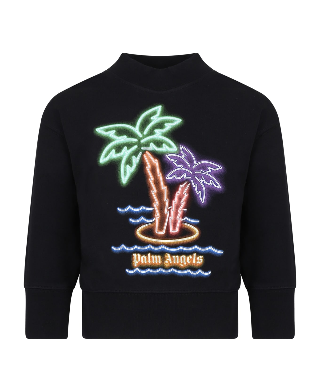 Palm Angels Black Swaetshirt For Boy With Palm Tree - Black ニットウェア＆スウェットシャツ