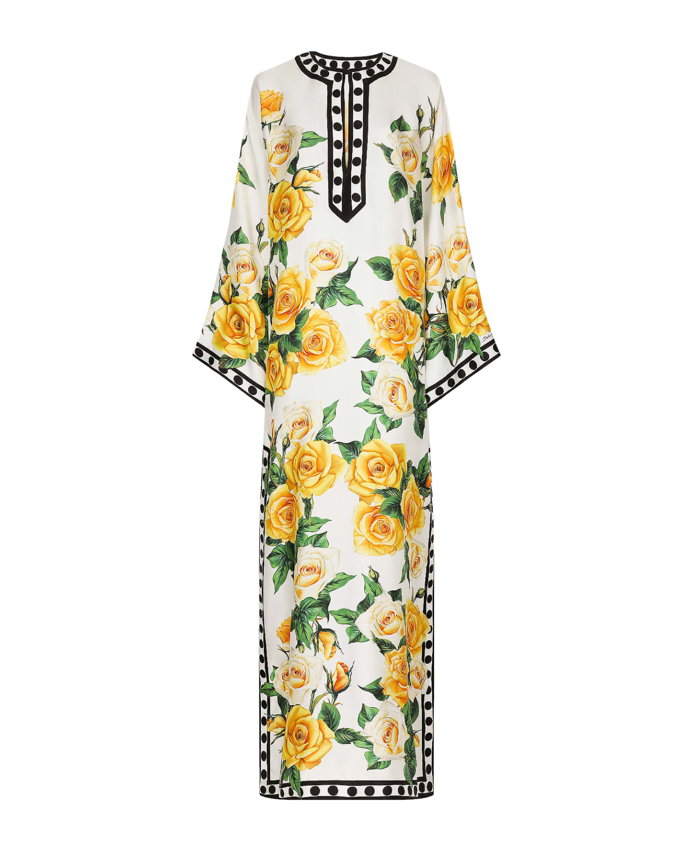 Dolce & Gabbana Long Printed Silk Kaftano Dress - Yellow