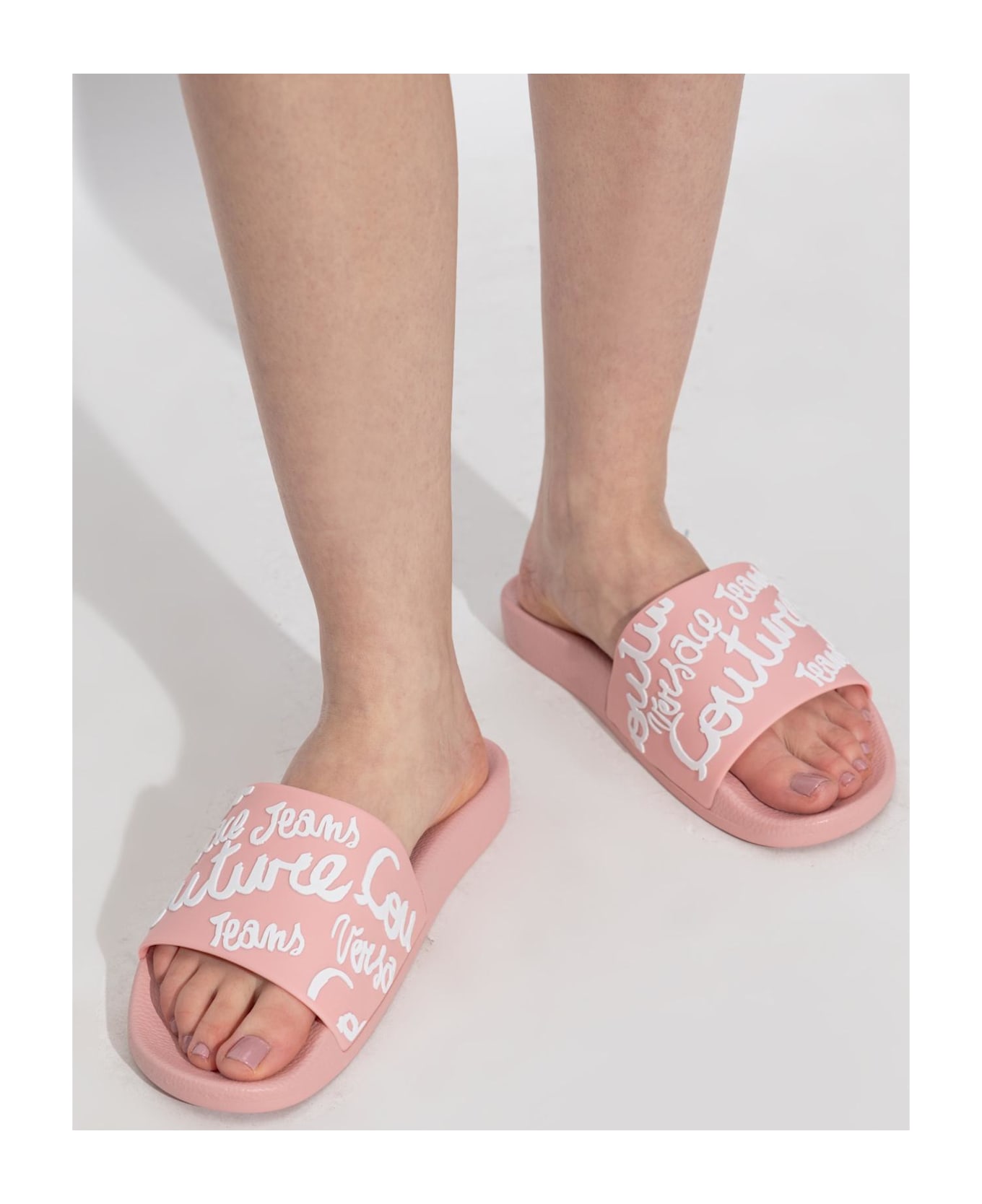 Versace Jeans Couture Rubber Slides With Logo - Pink