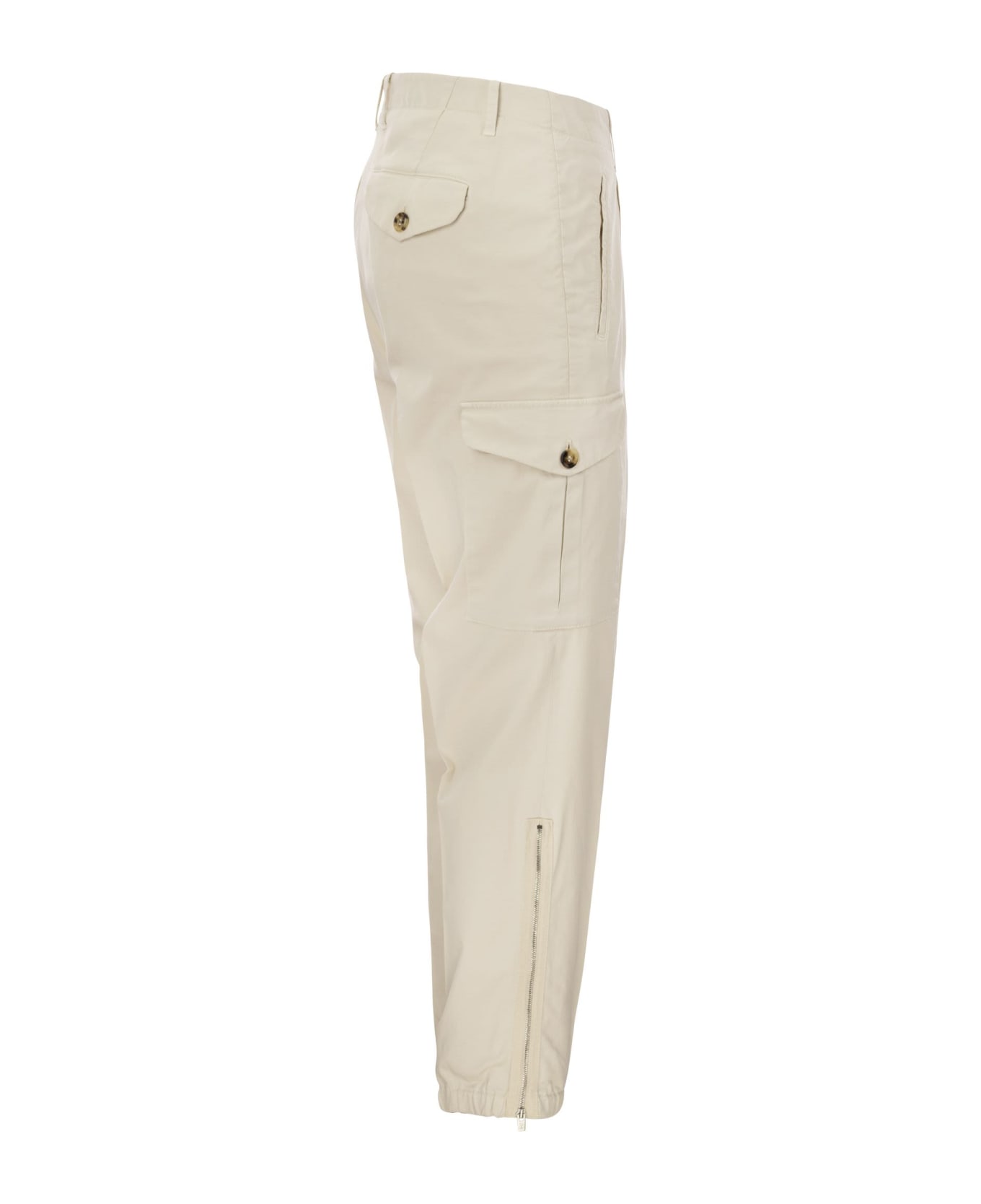 Brunello Cucinelli Cotton Gabardine Trousers With Cargo Pockets - Cream ボトムス