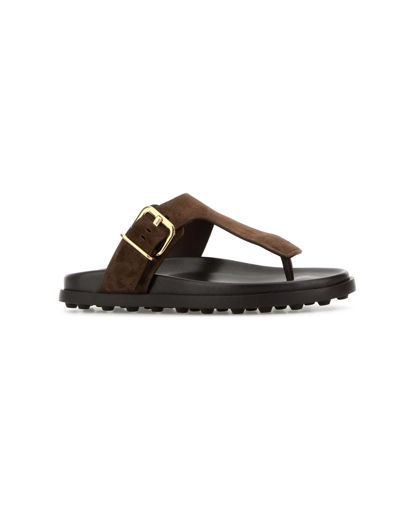 Tod's Brown Suede Thong Slippers