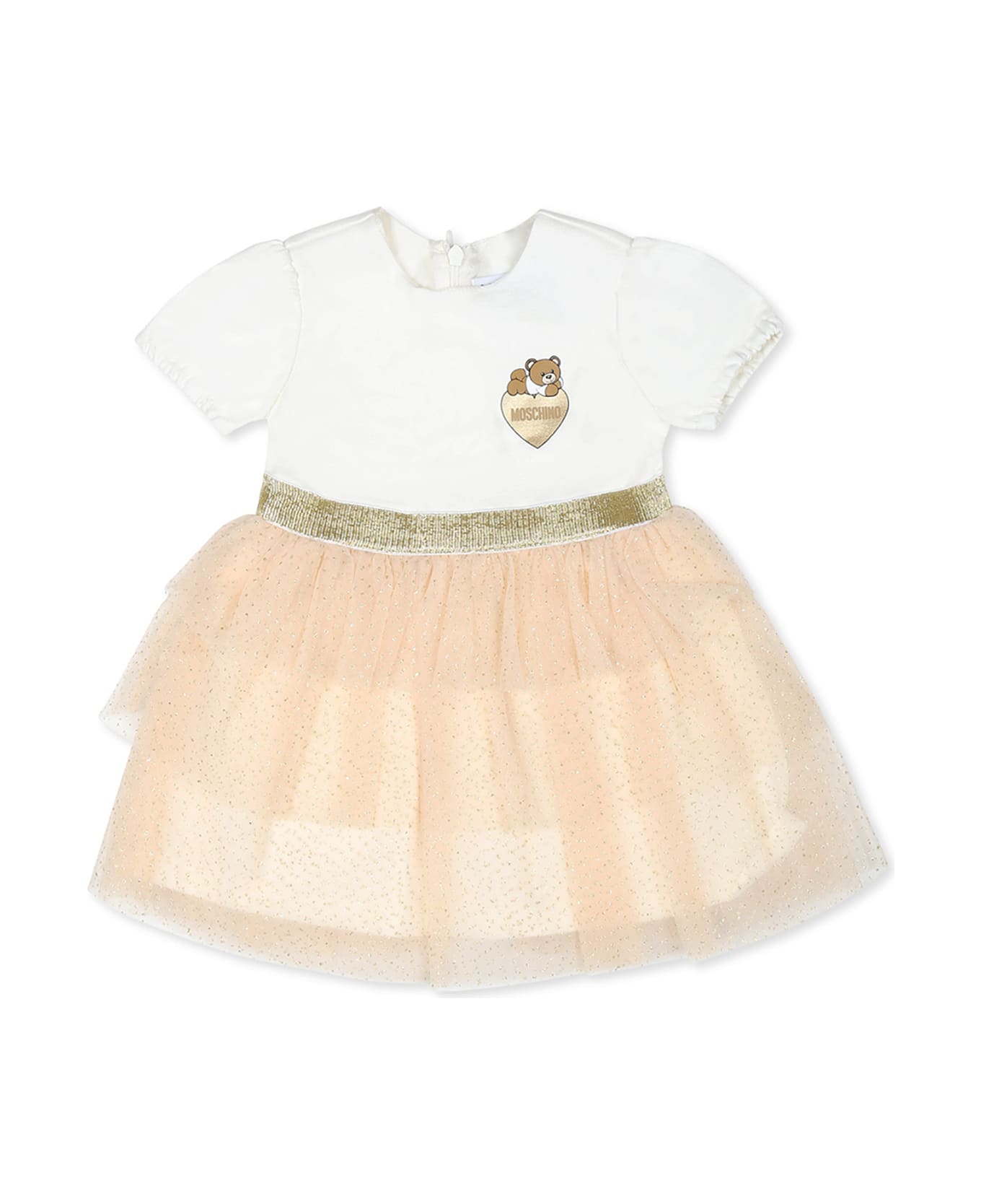 Moschino Ivory Dress For Baby Girl With Teddy Bear - Ivory