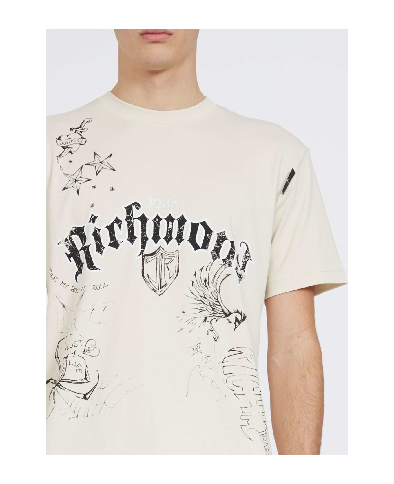 John Richmond T-shirt With Logo And Print - Avorio