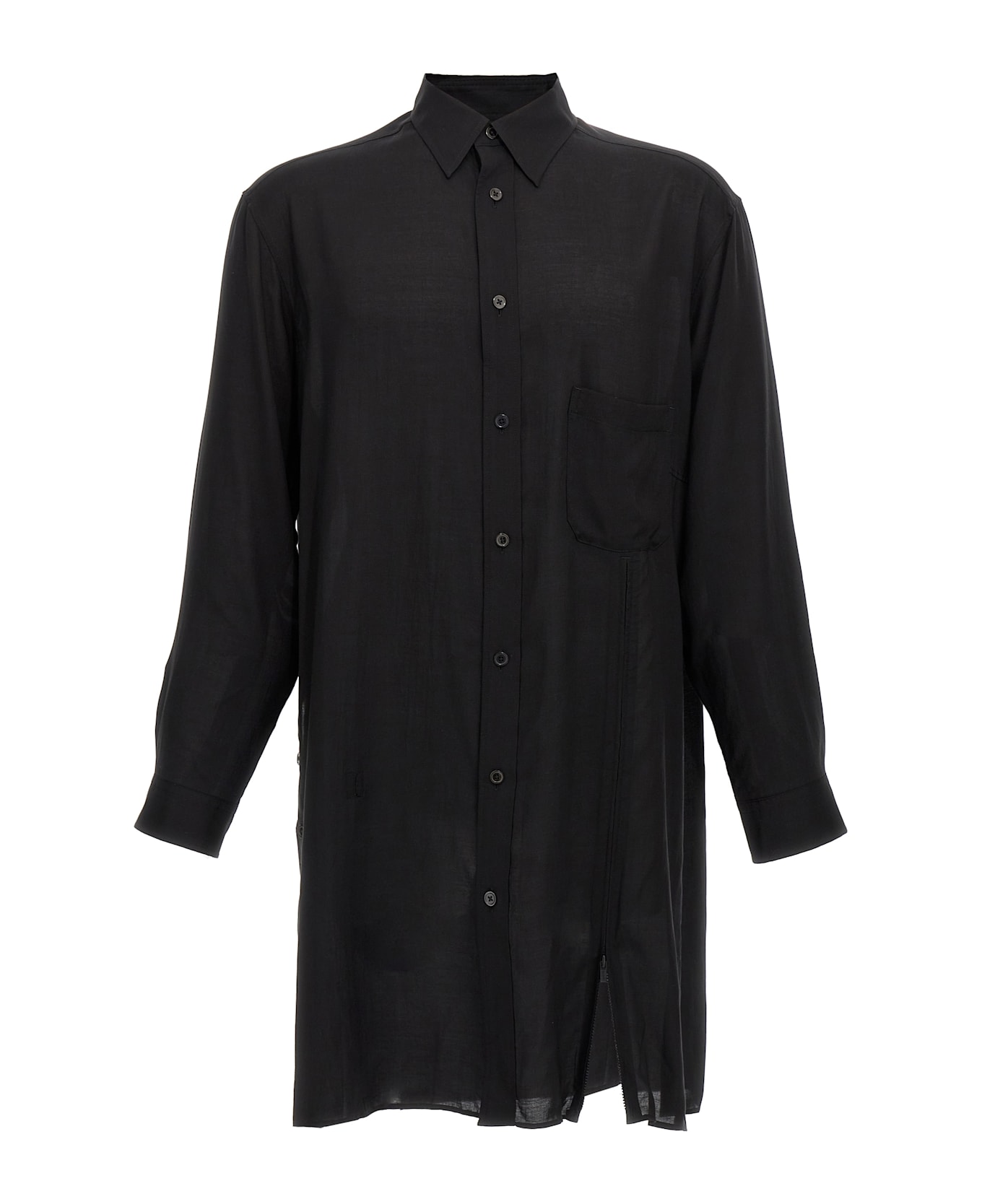 Yohji Yamamoto 
cellulose Lawn Zip Button Blouse
 Shirt - Black  