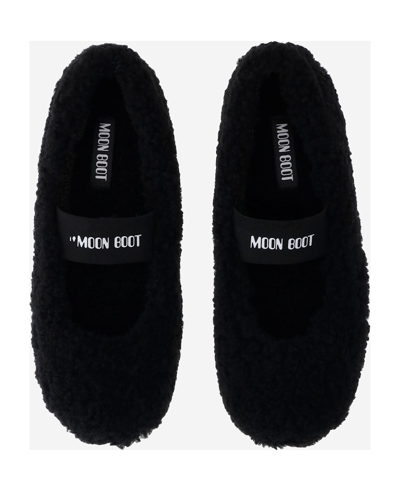 Moon Boot Shearling Ballerina Flats With Logo - Black