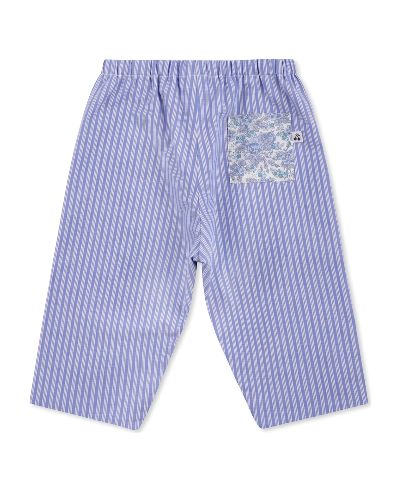 Bonpoint Light Blue Trousers For Baby Girl With Floral Print - Light Blue