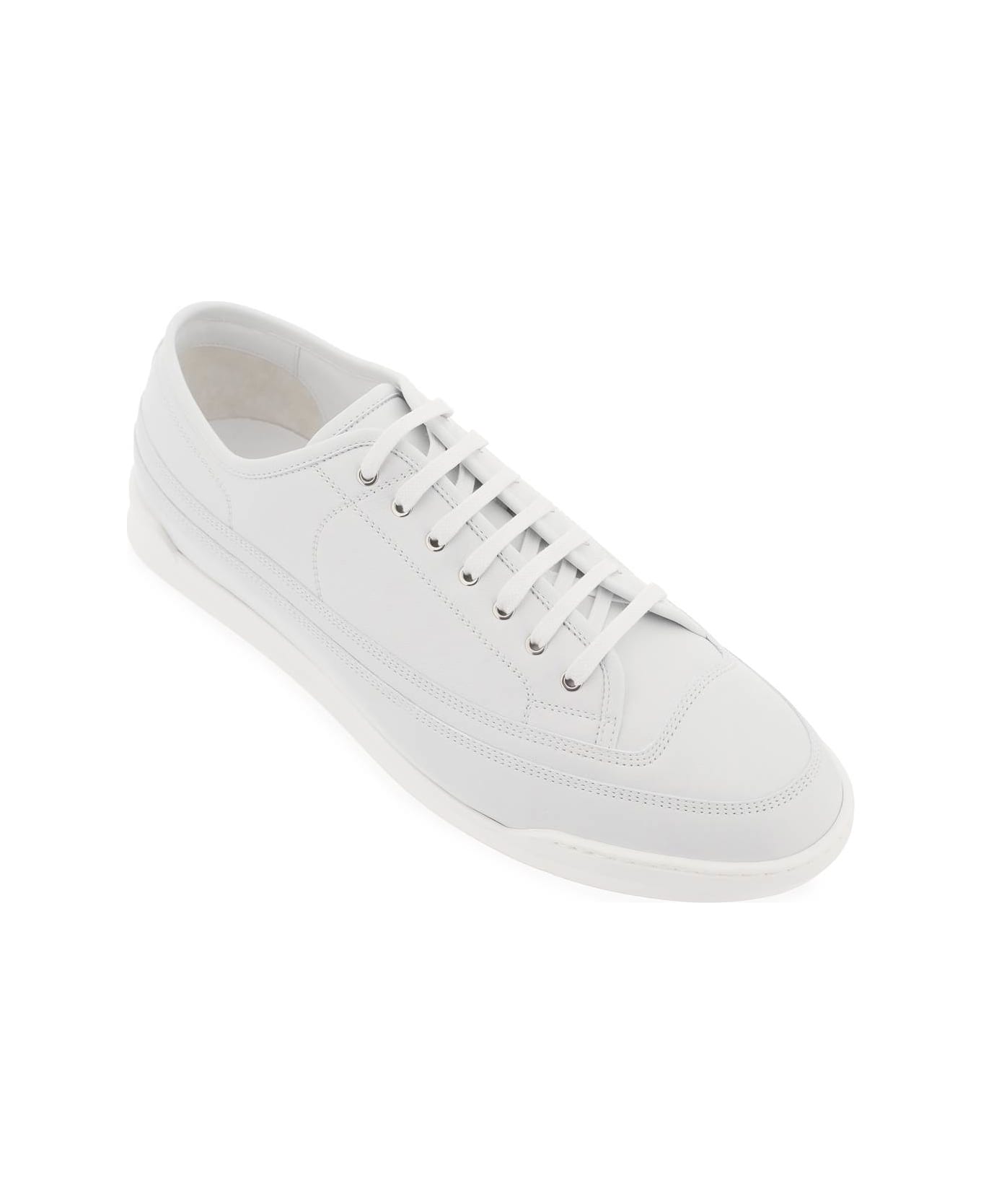 John Lobb Leather Court Sneakers In - WHITE (Grey)