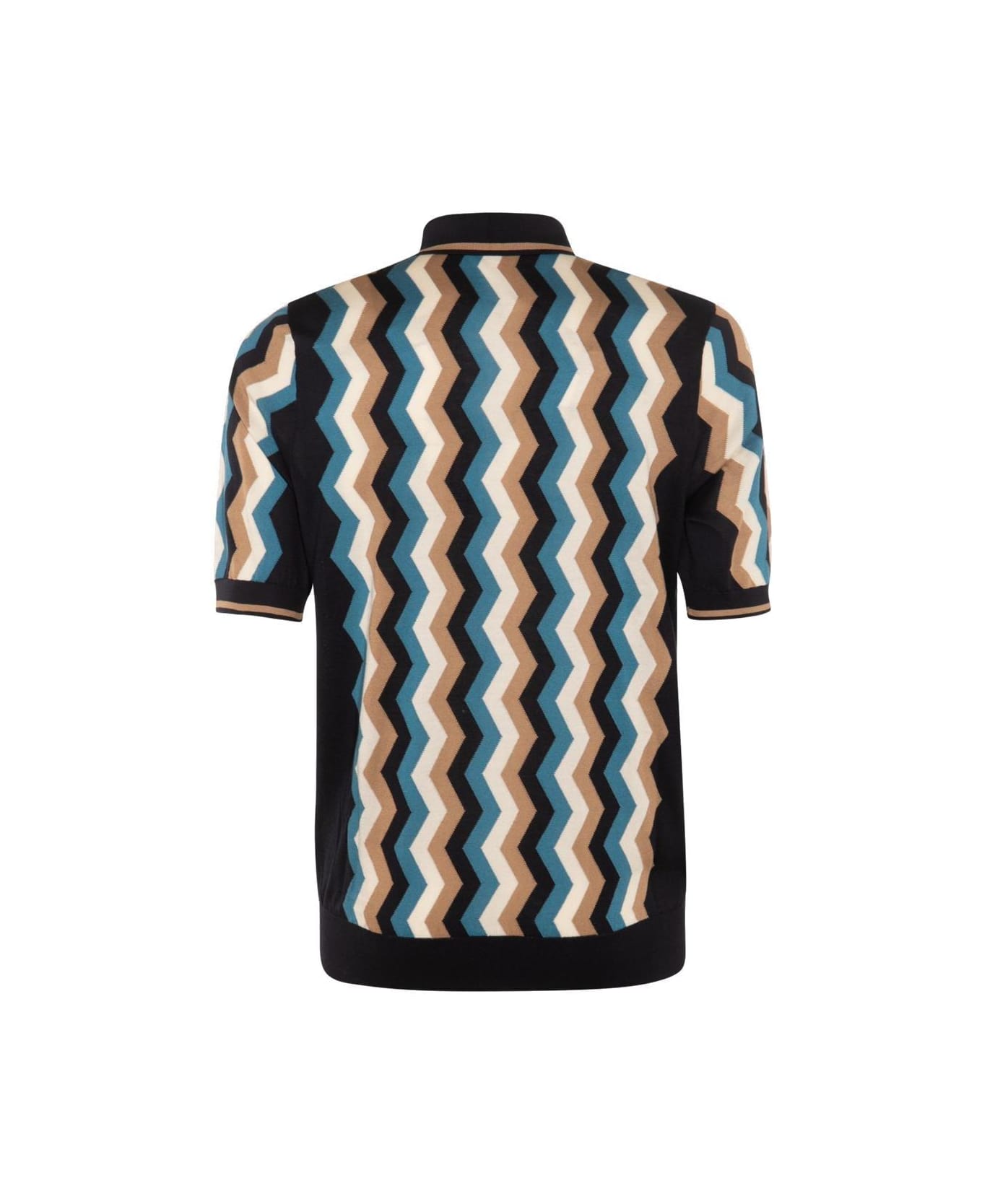 Dolce & Gabbana Zig-zag Inlay Short-sleeved Polo Shirt - NAVY