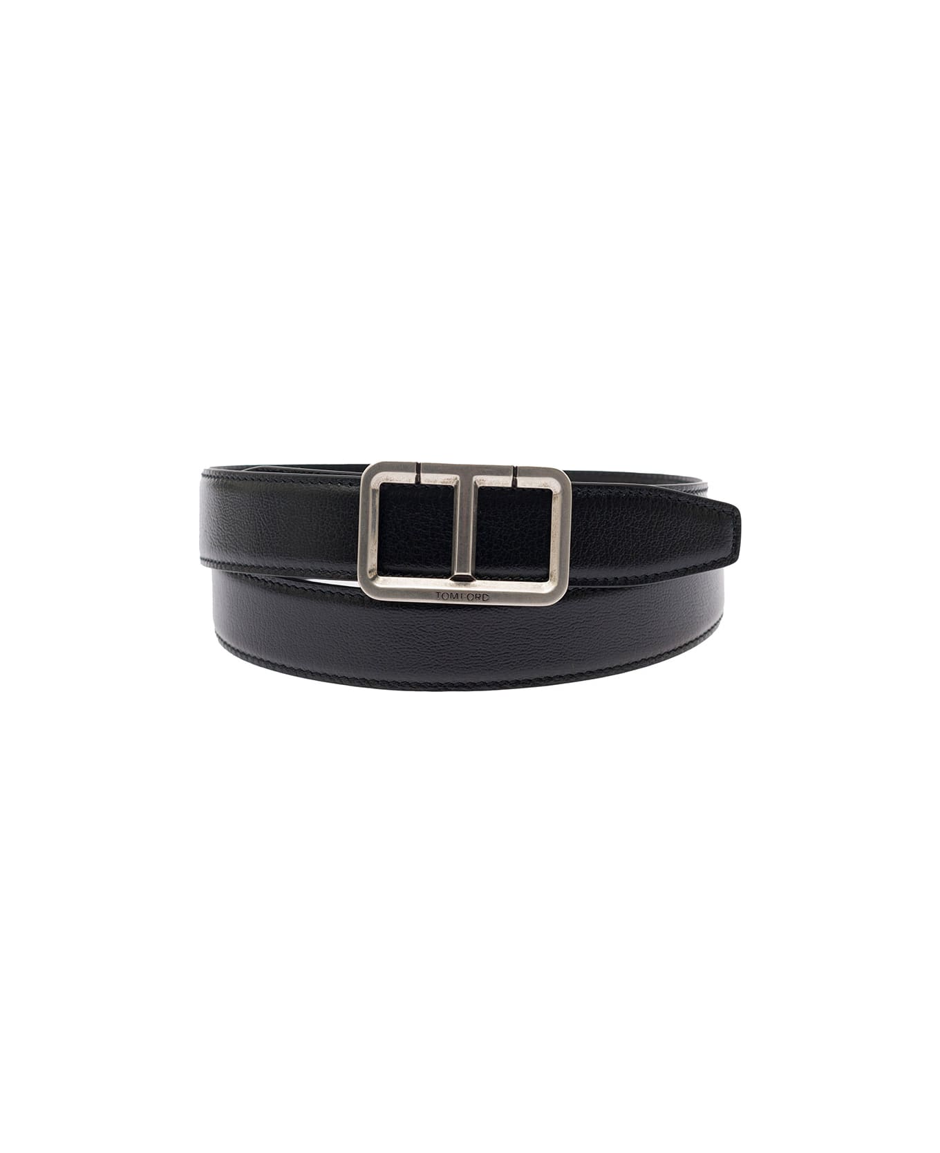 Tom Ford Black Belt With T Buckle In Smooth Leather Man - Black