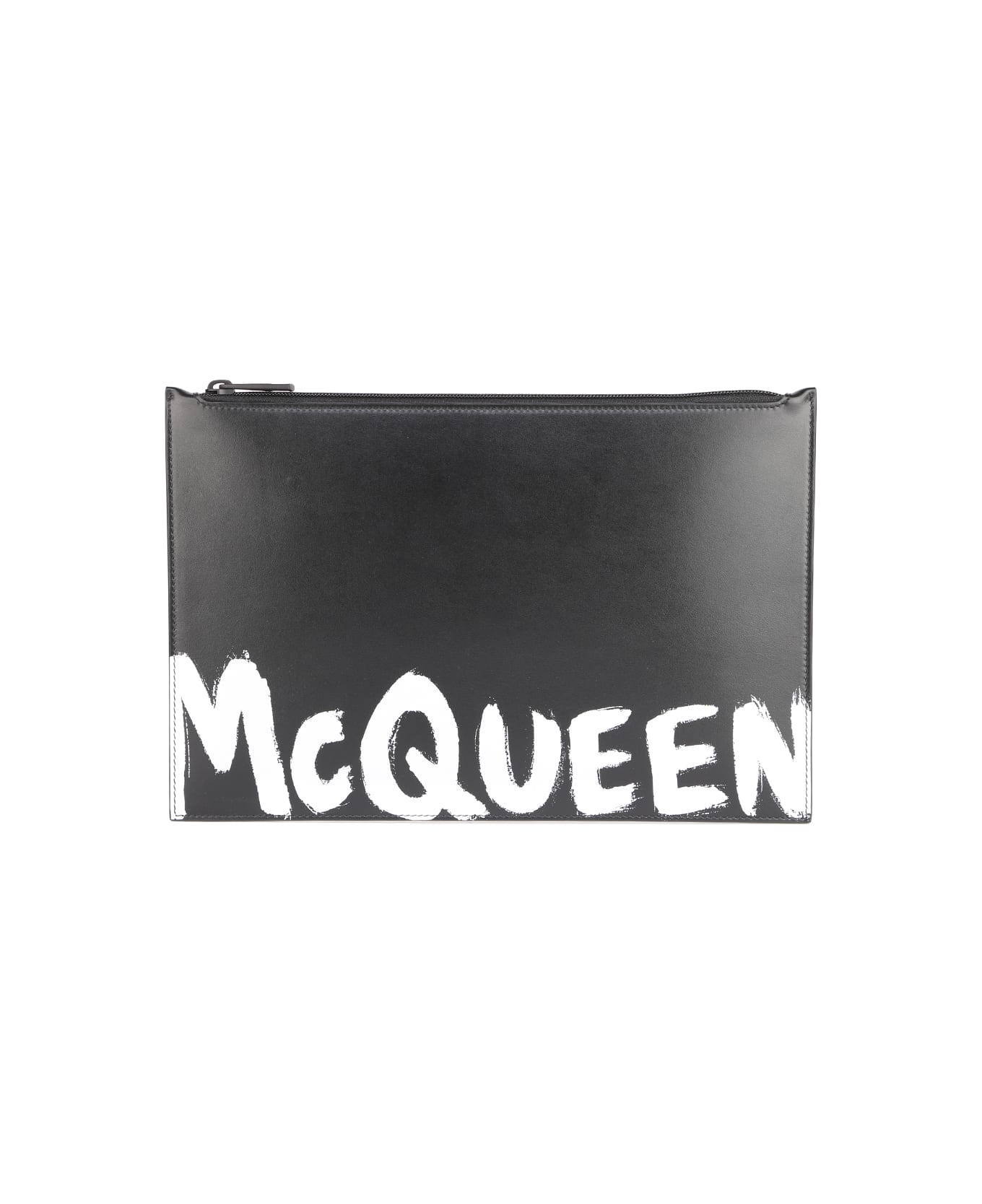 Alexander McQueen Leather Clutch Bag With Contrasting Logo - Black/white