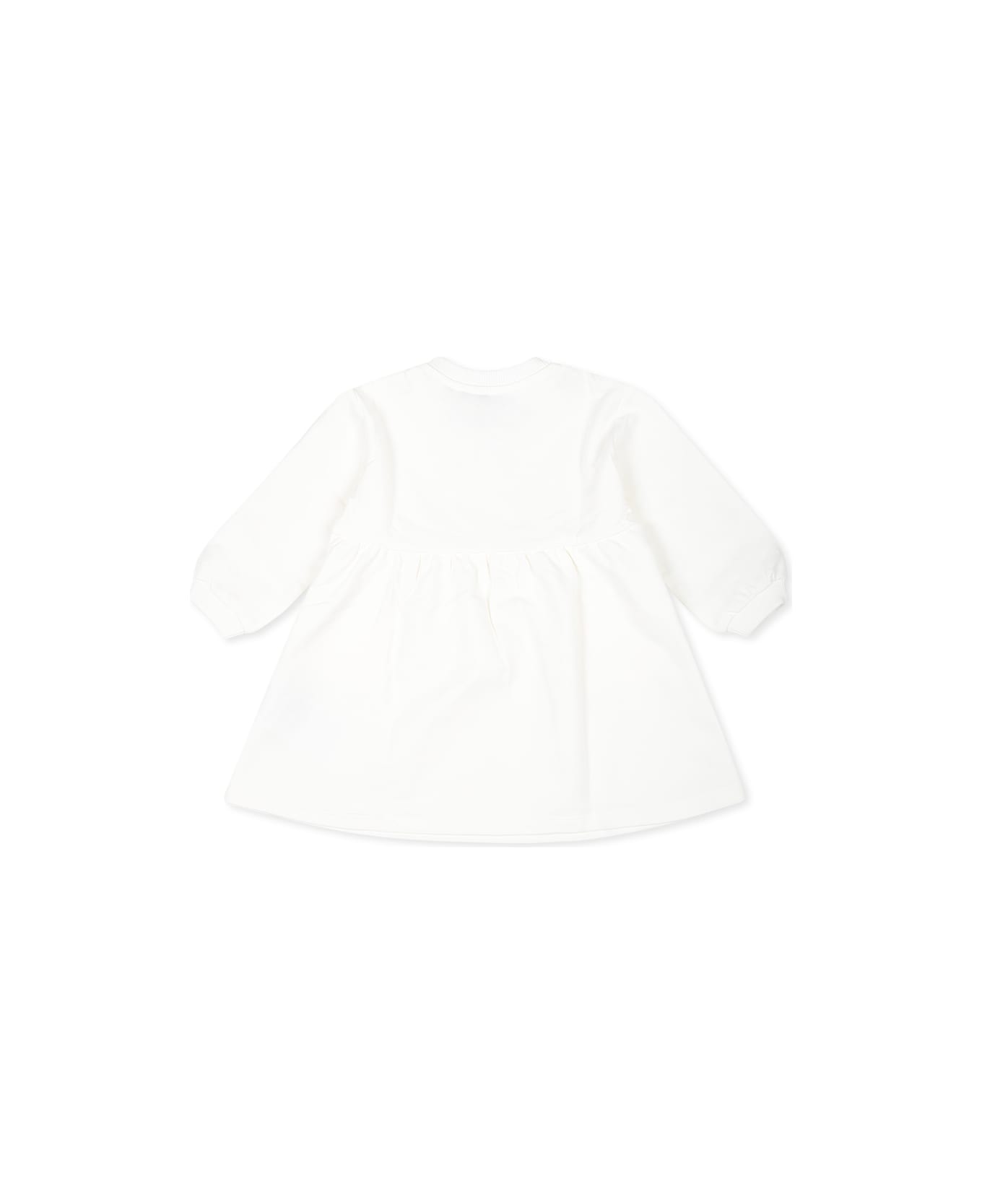 Moschino Ivory Dress For Baby Girl With Teddy Bear And Heart - White