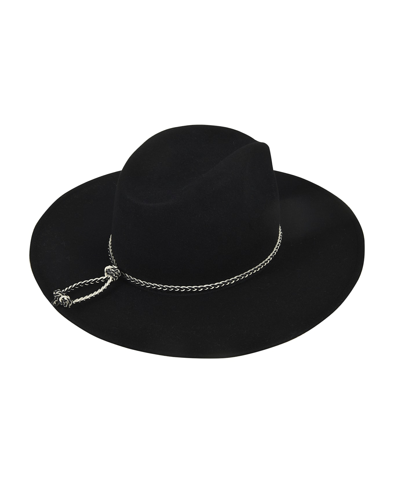 Borsalino Andrea Brushed Felt With Leather Braided Belt - BLACK, TONE ON TONE HATBAND
